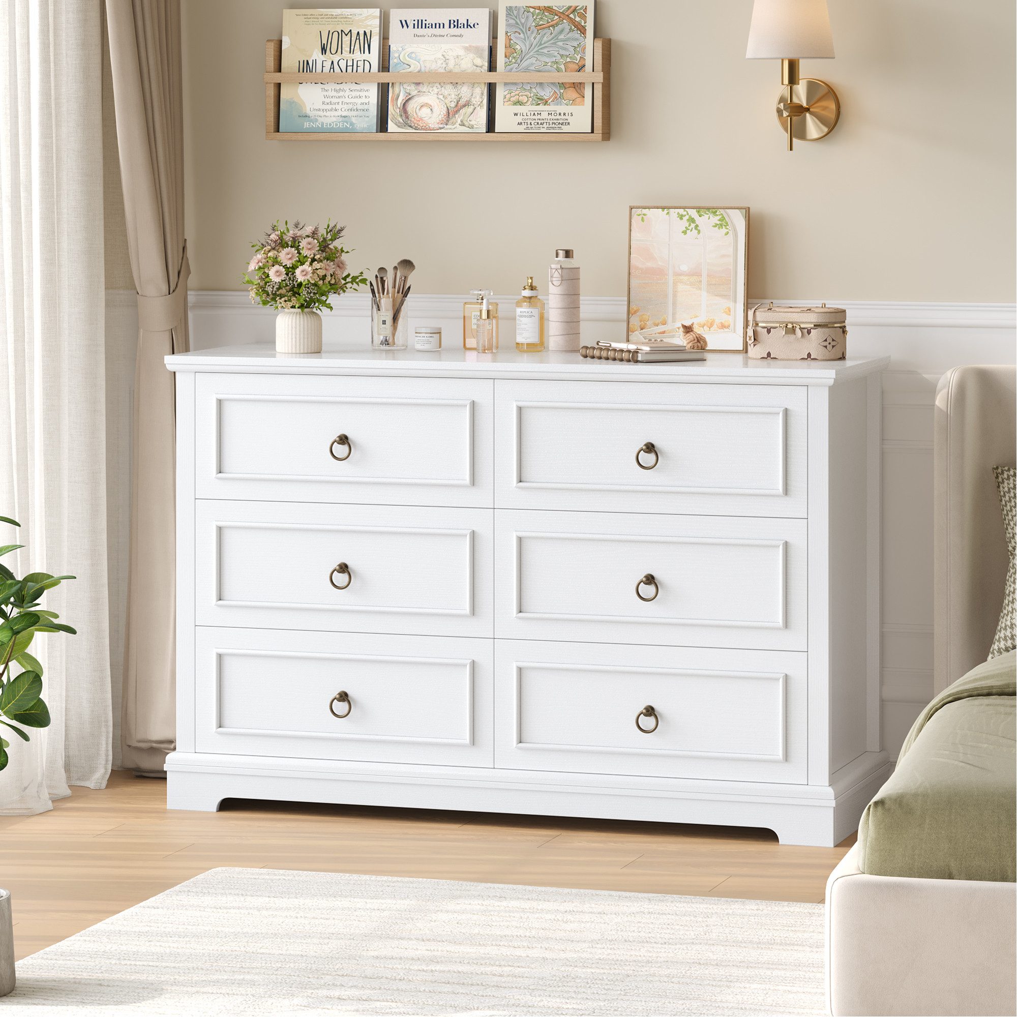 HOMECHO Kommode, Weiß mit 6 Schubladen, 120cm Breit Komodenschrank Sideboard