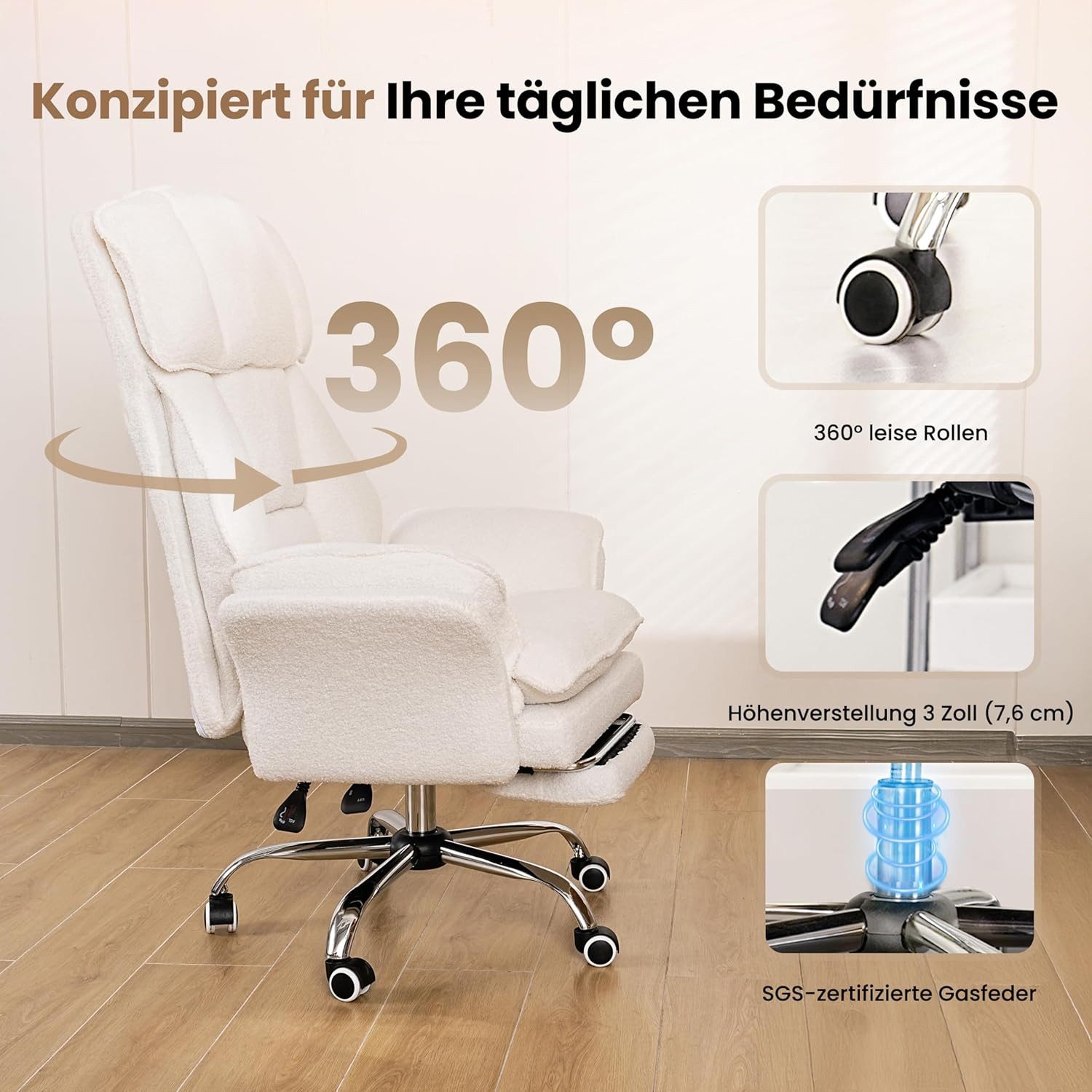 Patbrela Drehstuhl Bürostuhl Chefsessel Ergonomisch mit klappbaren Armlehnen, Gaming Stuhl mit Fußstütze & 135° Verstellbarer Rückenlehne