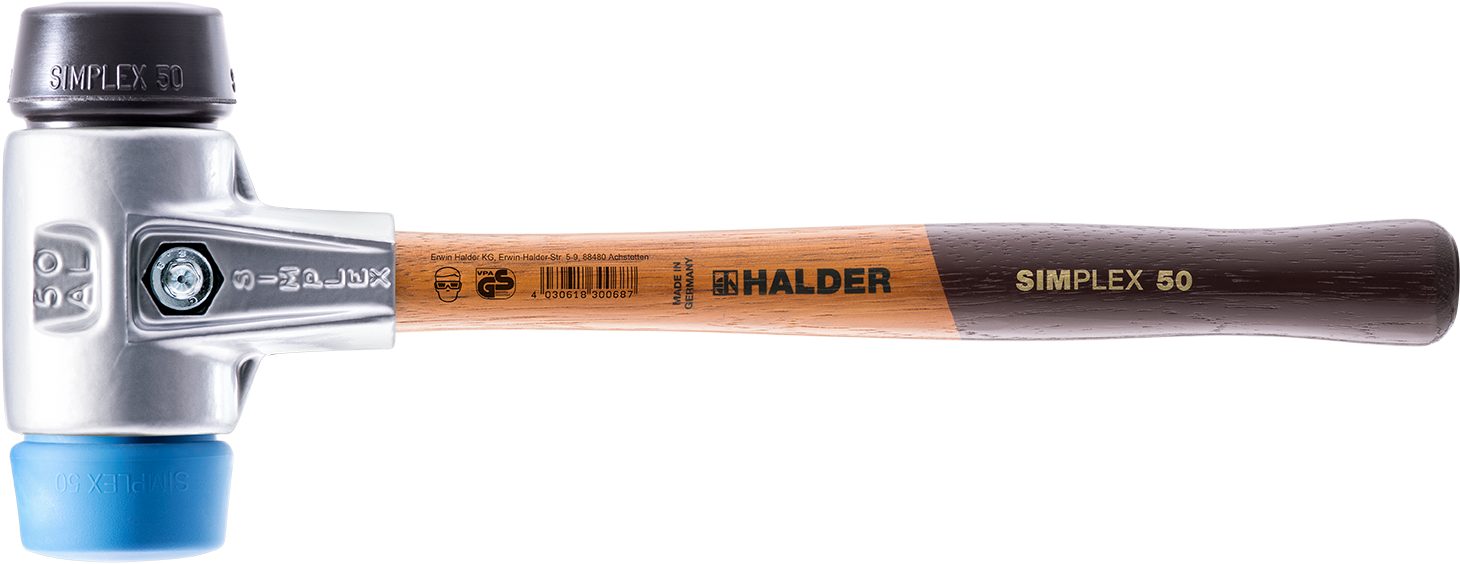 Halder KG Hammer SIMPLEX-Schonhämmer, Aluminiumgehäuse und hochwertigem Holzstiel =30 mm | Hammer