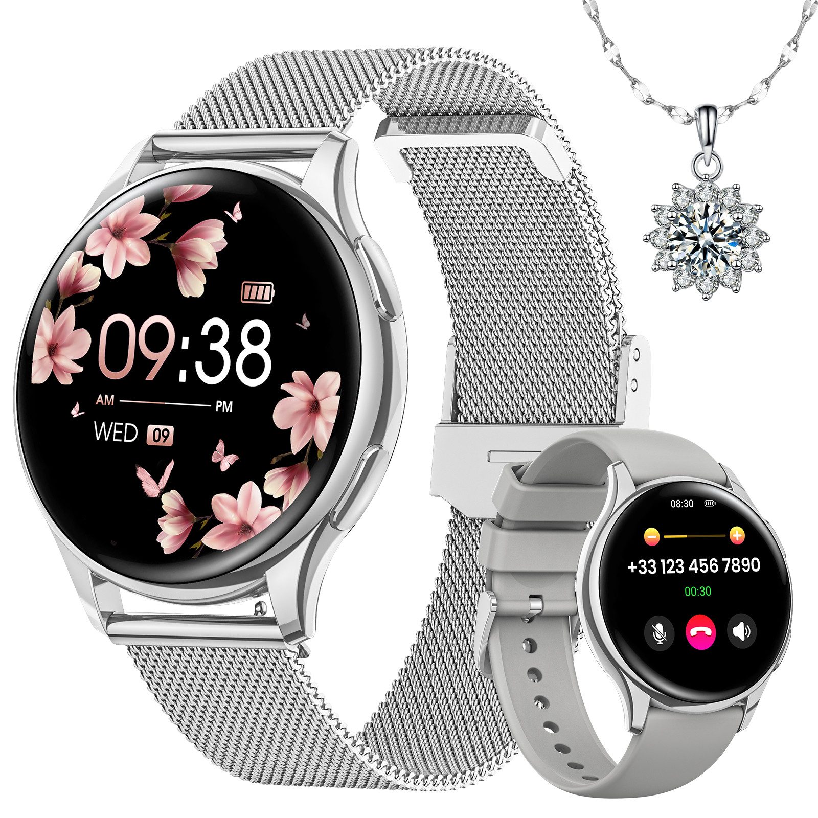 SWGOTA 2026 NEW Smartwatch Damen Fitnessuhr Damen mit Pulsuhr,SpO2,Blutdruck Smartwatch (3.23 cm) IP68 Smartwatch Damen rund mit Edle Halskette/120+ Sportmodi/Anrufe, Uhr Damen mit Schlafmonitor,Geschenk für Damen