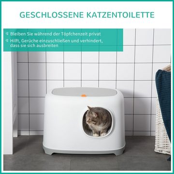 PawHut Katzentoilette mit Haube für Katzen bis 5 kg Katzenklo mit Deckel Kunststoff Weiß, 55L x 40B x 39H cm