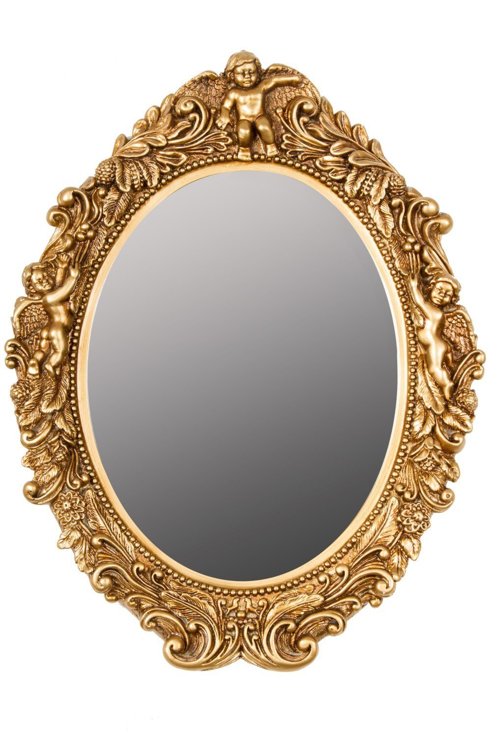 elbmöbel Wandspiegel Spiegel Oval Barock gold Wandspiegel, Wandspiegel: Oval 50x43x5 cm gold barock shabby chic pompös Gold | Gold