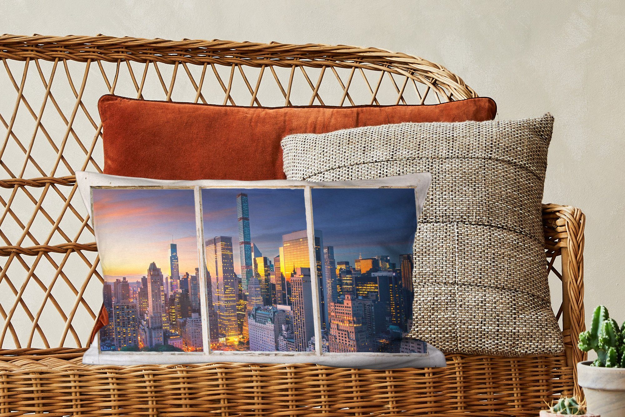 MuchoWow Dekokissen New York - Dekokissen Schlafzimmer Dekoration, Füllung, Aussicht Wohzimmer mit - Skyline, Zierkissen