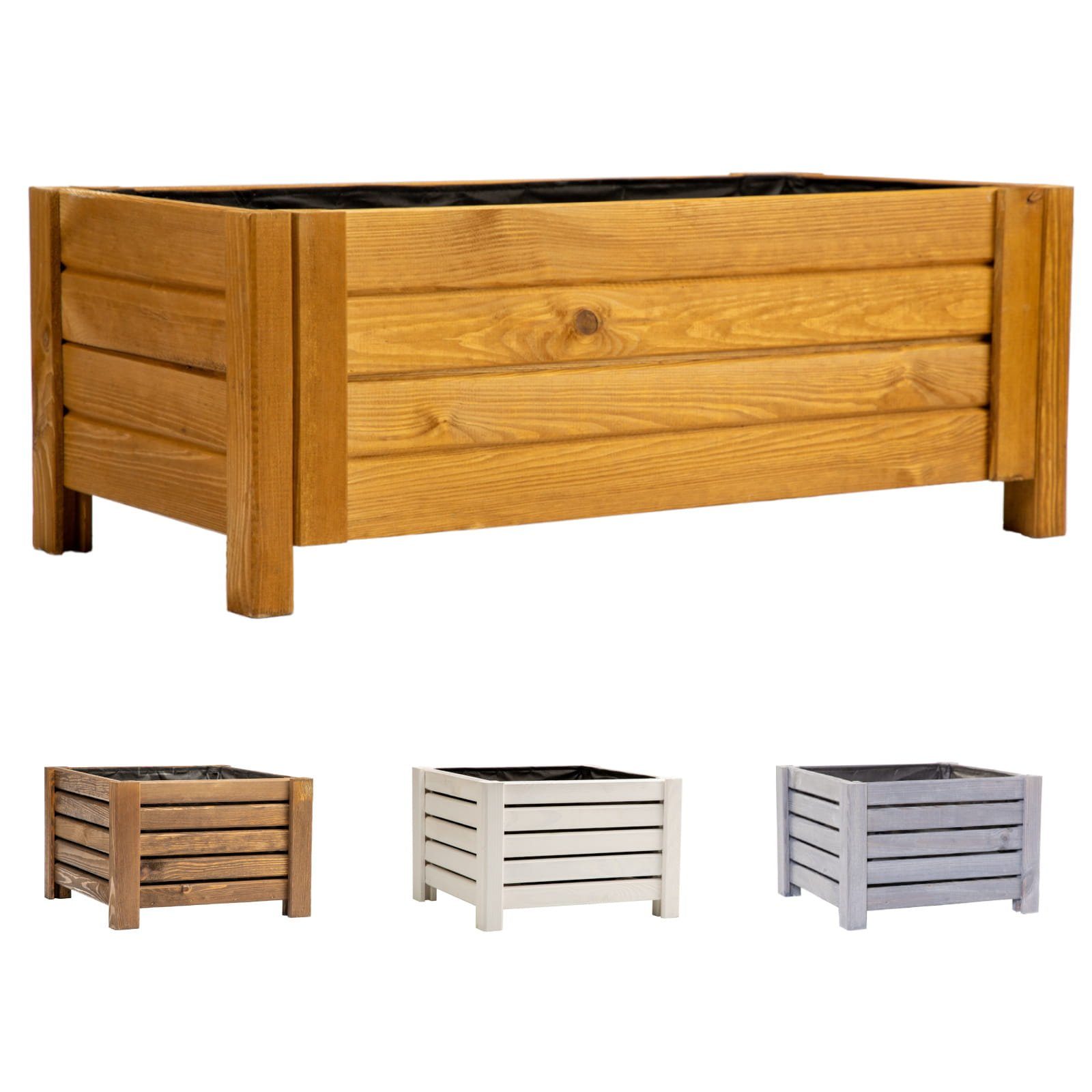 BooGardi Плантатор Blumenkasten Holz mit Vlies (1 St., Hellbraun Gross), 2 Größen Pflanzkasten Blumentopf Balkon Terrasse