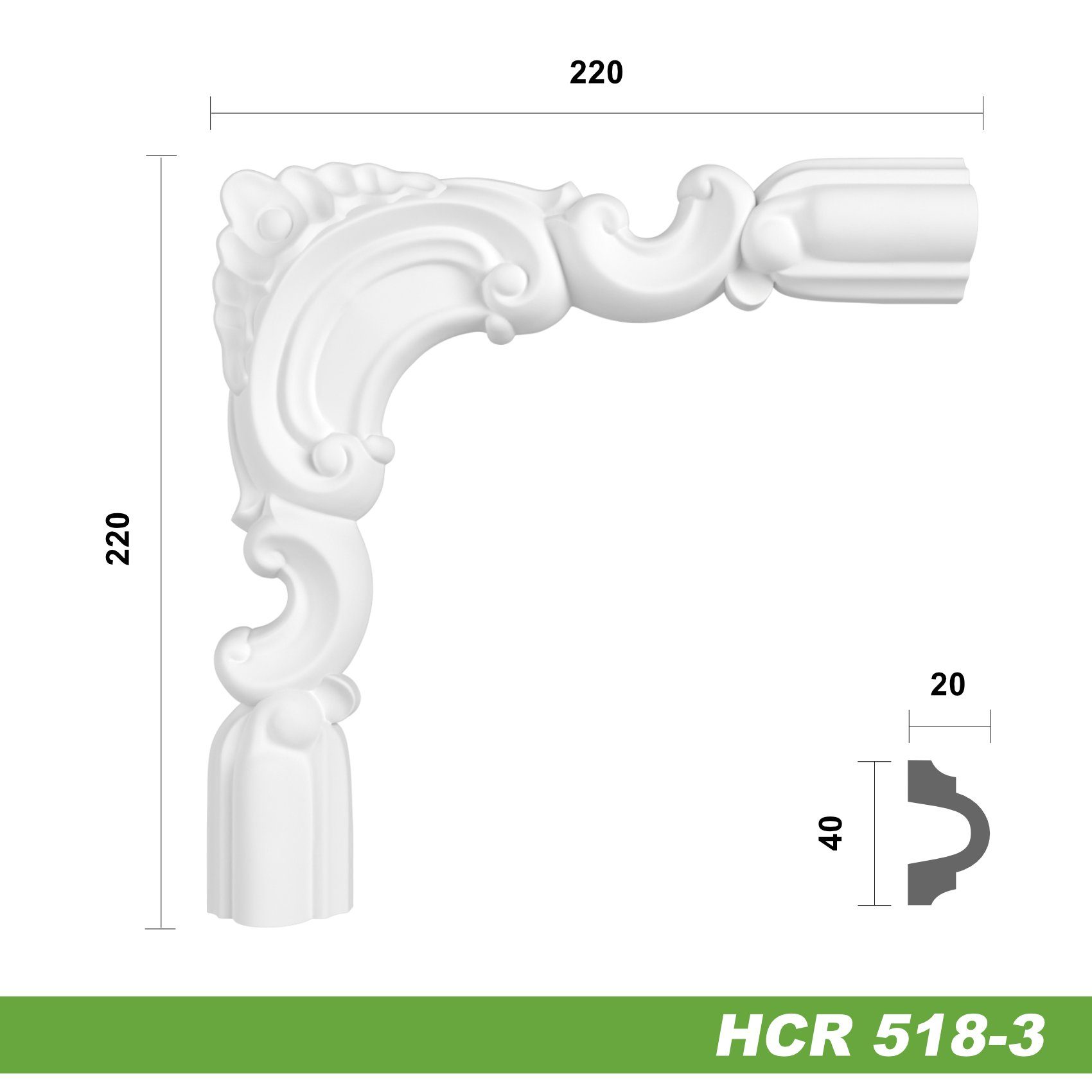 Hexim Zierleiste HCR518-3, 2 Ecken, modern - & Stück Bilderrahmen x HEXIM widerstandsfähig, HCR518-3) 220 extrem 220 Barocke PU-Polyurethane mm aus HCR518-3 Stuckdecke schneeweiß (2 - Eckstück Kassetierung