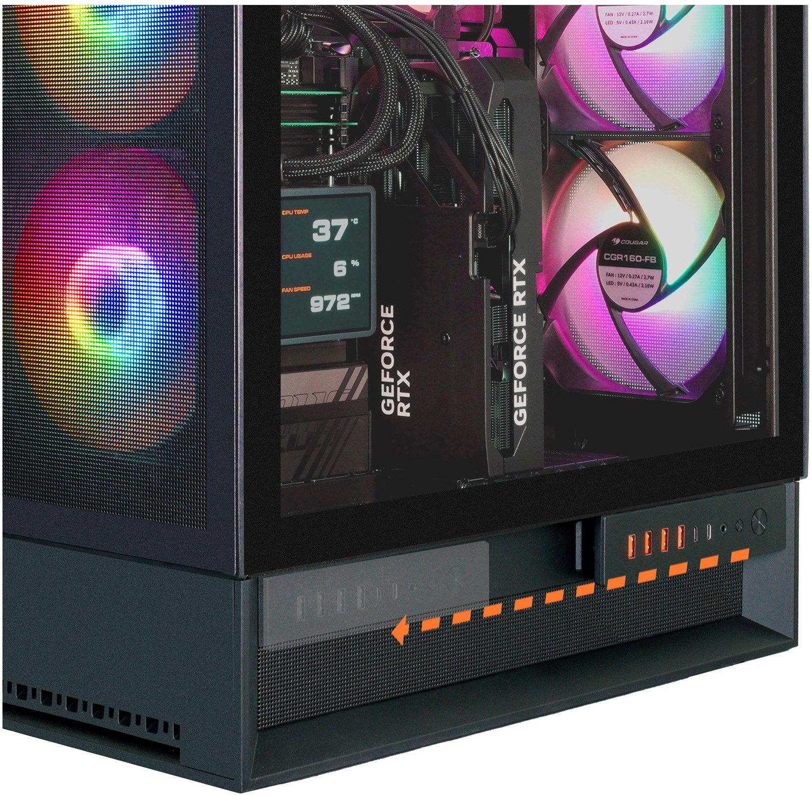 Cougar OmnyX Gaming-PC (AMD Ryzen 7 9850X3D, RTX 5090, 64 GB RAM, 2000 GB SSD, Wasserkühlung, Windows 11, DDR5 RAM, Wasserkühlung)