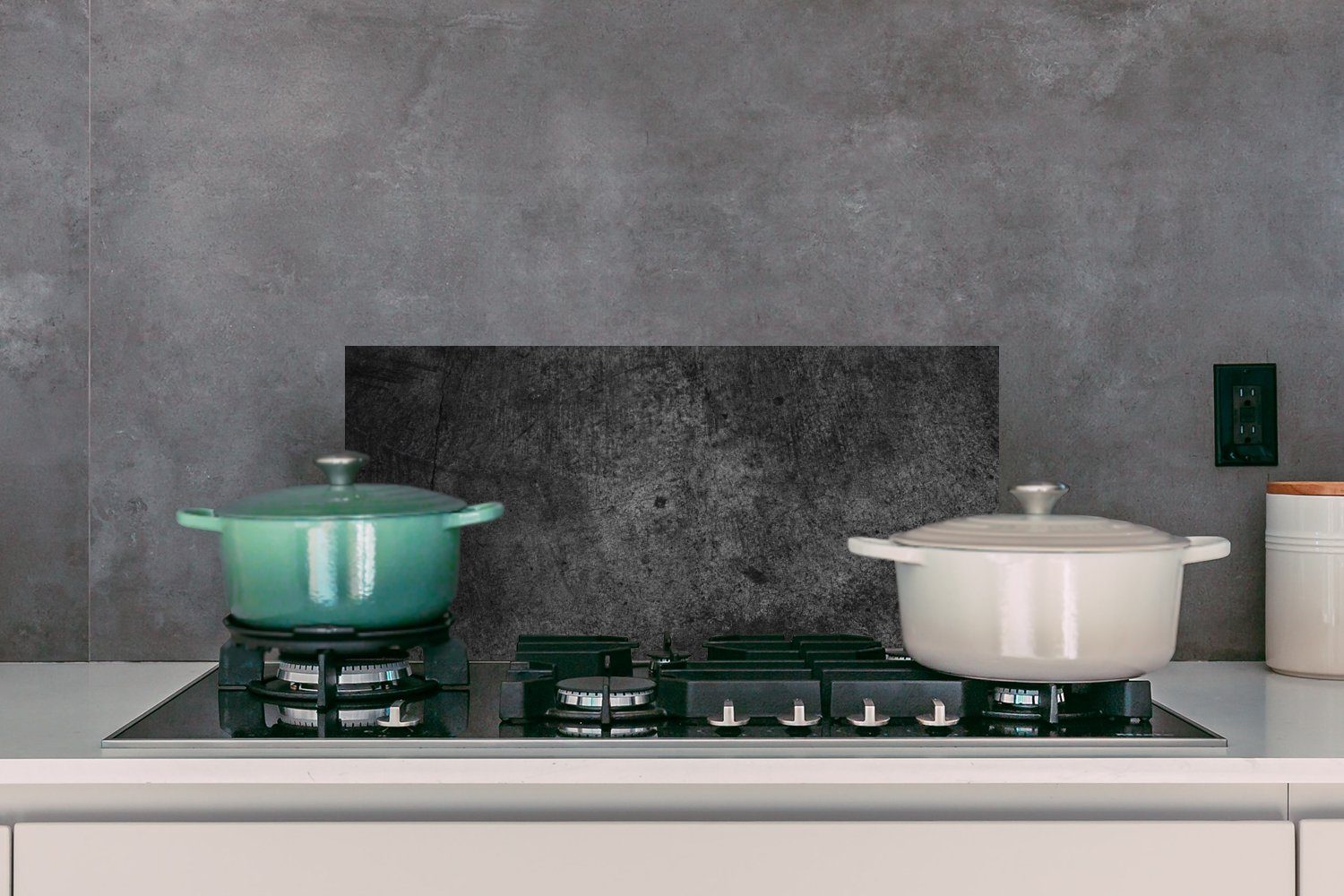 Retro Strukturiert - Grau gegen für Küchen - cm, - Küchenrückwand - 60x30 - Schmutzflecken Rustikal, (1-tlg), Wandschutz, Schwarz MuchoWow und Beton Fett