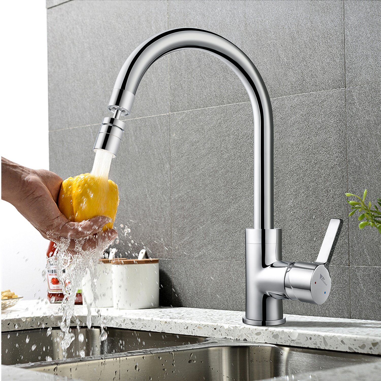 LETGOSPT Bad Aufsatz 720° Waschbeckenbrause Küche gerade Sprudler 2 Aufsatz für Sprühfunktion Edelstahl Wasserhahn Drehbar mit Wasserhahn