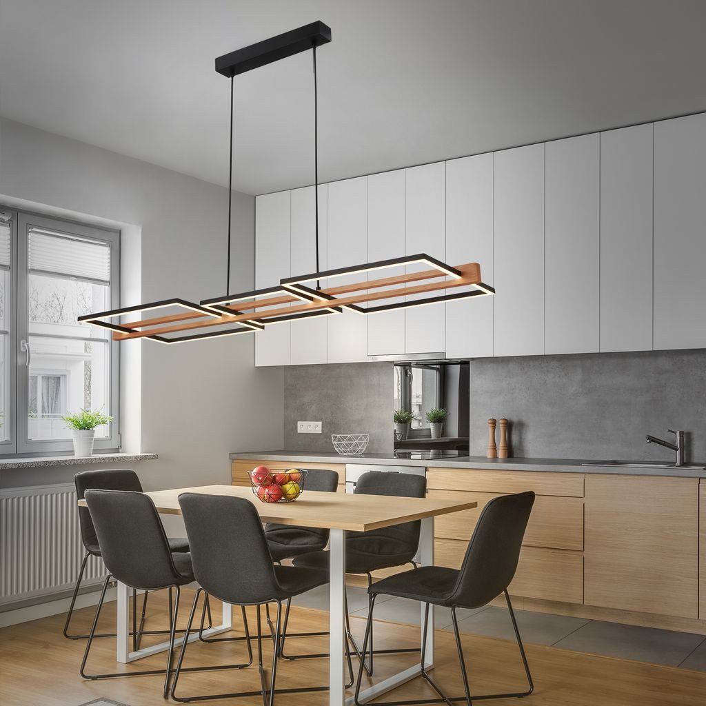 Briloner Leuchten LED Pendelleuchte Pendellampe Memoryfunktion dimmbar Esszimmer 4842014, LED fest integriert, 3000K - Warmweiß, LED Hängelampe 108 x 35 x 150 cm Schwarz-Holz 38W Esszimmer Wohnzimmer