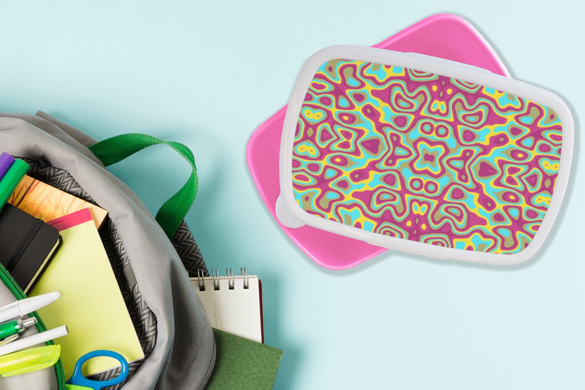 - (2-tlg), Erwachsene, rosa Snackbox, Lunchbox - Kinder, Kunststoff, Hippie, Kunststoff - für Brotdose Muster Lavalampe Mädchen, MuchoWow Brotbox Abstrakt