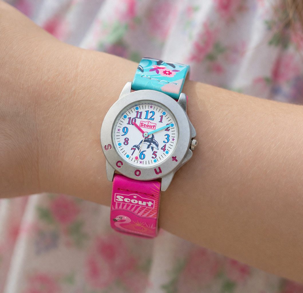 Scout Quarzuhr Kinderuhr 164000215 Florida Delfin Flamingo Kunstlederband 30 mm