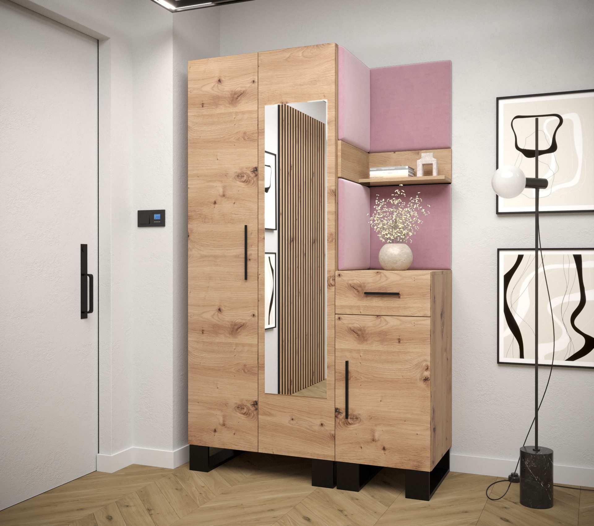 ABIKS MÖBEL Garderoben-Set ARTIN Set 16 Garderobe mit gepolsterten Paneelen, Industriell Design