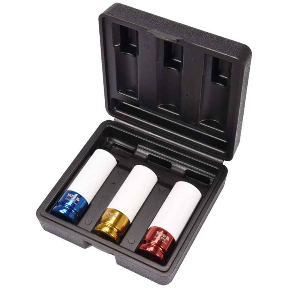 Yato Stecknuss Schlagschrauber-Nuss, Schlagnuss SET 1/2“ 17, 19, 21mm für Alufelgen, Schlagschrauber-Nuss, Schlagnuss SET 1/2“ 17, 19, 21mm für Alufelgen, Schlagschrauber-Nuss, Schlagnuss SET 1/2“ 17, 19, 21mm für Alufelgen