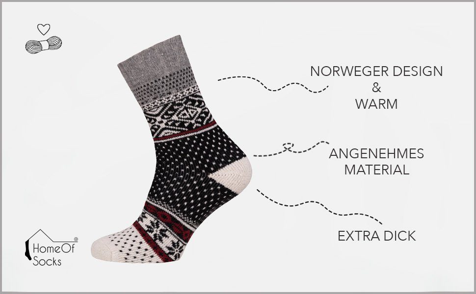 1 Norwegischem In Nordic Warm Hyggelig Wollsocke (Paar, HomeOfSocks Kuschelsocken Design Muster" Socken "Norweger Norwegersocken Braun Wollanteil 45% Paar) Mit Skandinavische Dicke