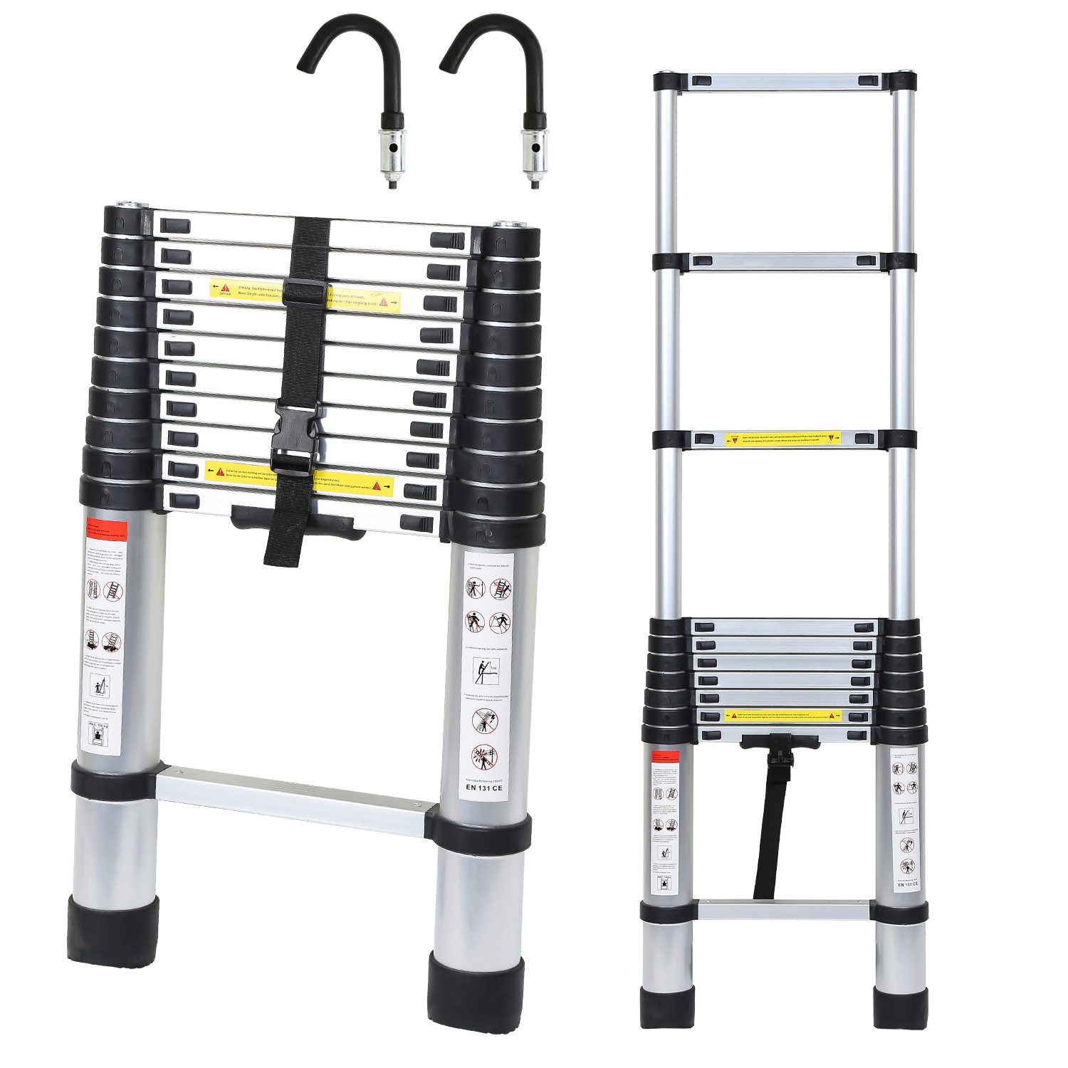 Clanmacy Teleskopleiter Teleskopleiter Alu 2,6~5m Ausziehleiter Anlegeleiter bis 150kg