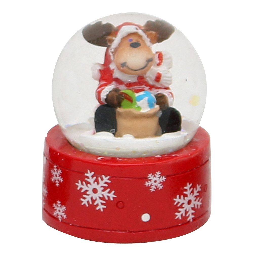 Dekohelden24 Schneekugel Mini-Schneekugel Weihnachtselch / Schneemann im 2er Set, Maße H/B/Ø Kugel: ca. 5 x 3,5 cm/ Ø 3,5 cm.