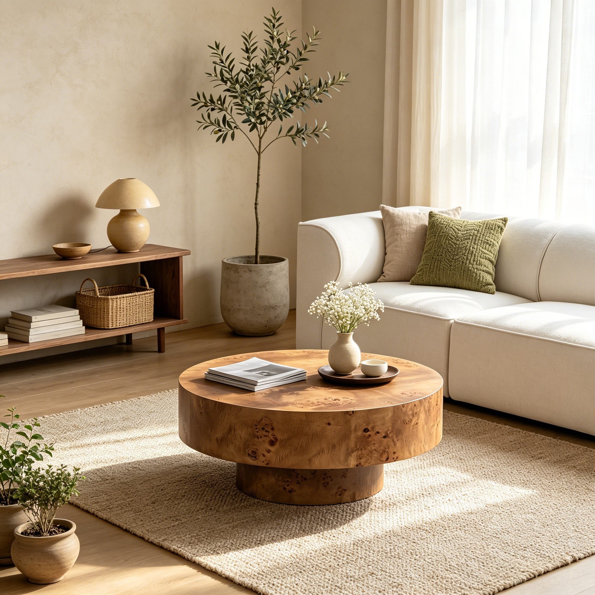 WILLIAMSPACE Couchtisch Benno Runder Couchtisch mit Burl Furnier-Minimalistischer Couchtisch (1 St), Maße ca.: B80 x T80 x H35 cm
