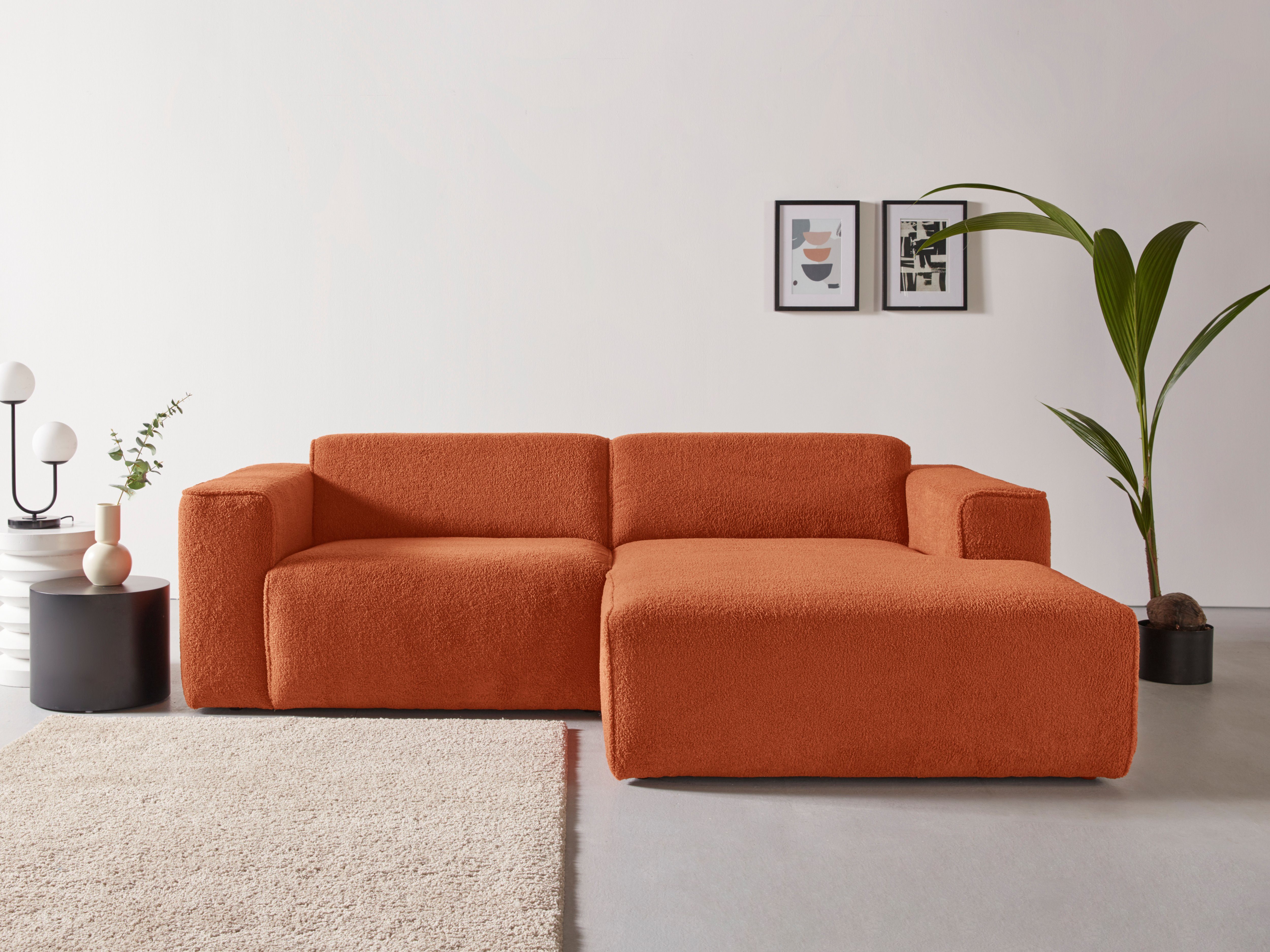 andas Ecksofa Noord, 234 cm, mit Kedernaht, Cord, Luxus-Microfaser, Struktur, Struktur grob