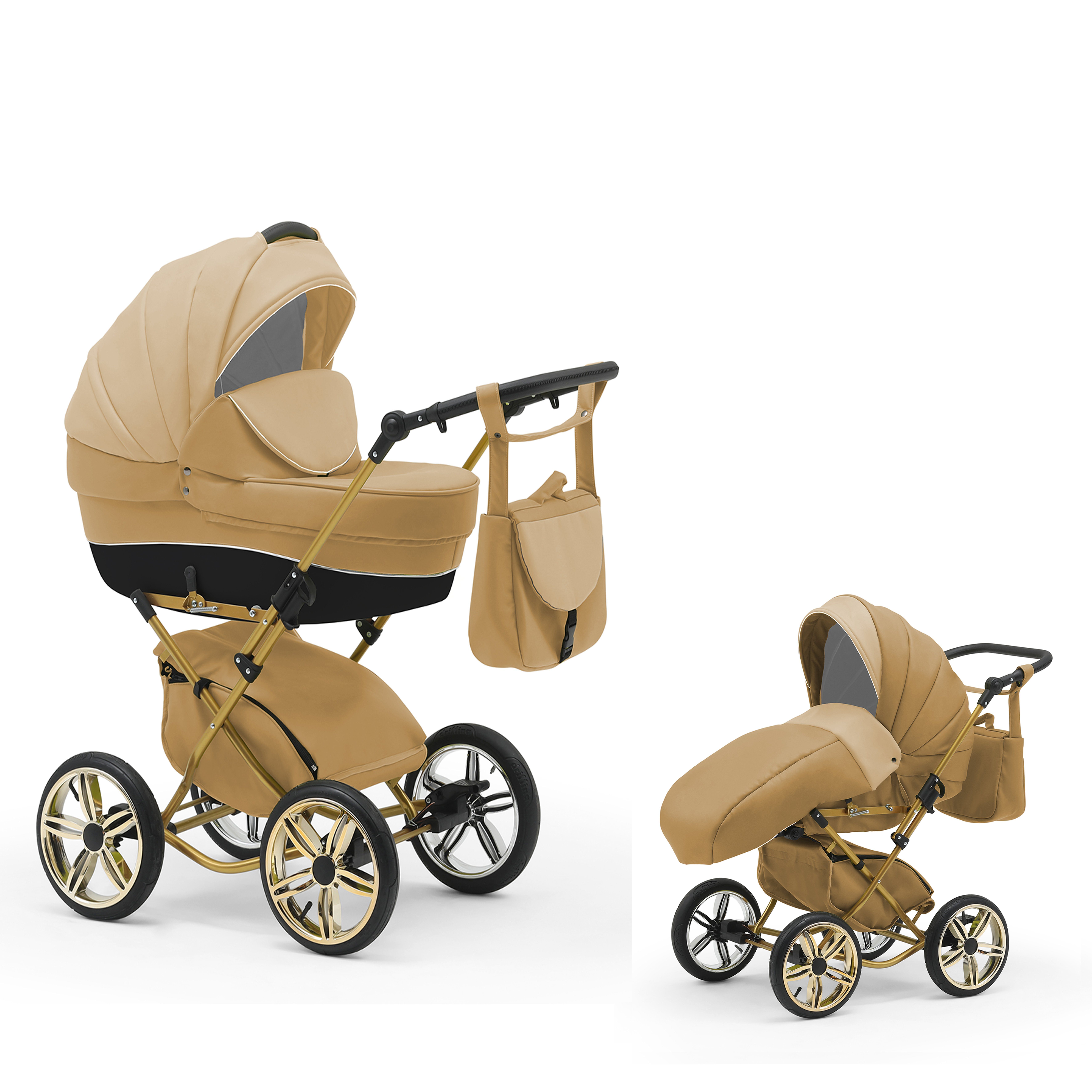 babies-on-wheels Kombi-Kinderwagen Sorento 2 in 1 - 11 Teile - von Geburt bis 4 Jahre in 30 Designs Beige-Dunkelbeige