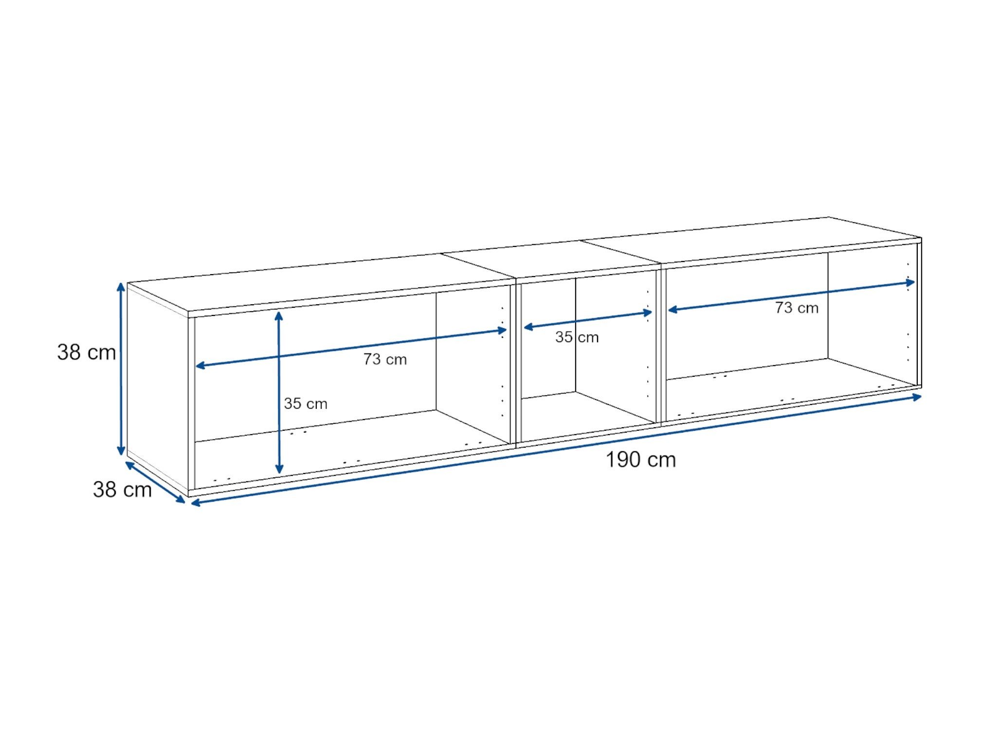 moebel-dich-auf Lowboard VARIANTO 3 (3 tlg., 190 cm breit, TV-Board bestehend aus 2x Schränken mit Klappe und 1x Schrank mit Tür), stehend und hängend