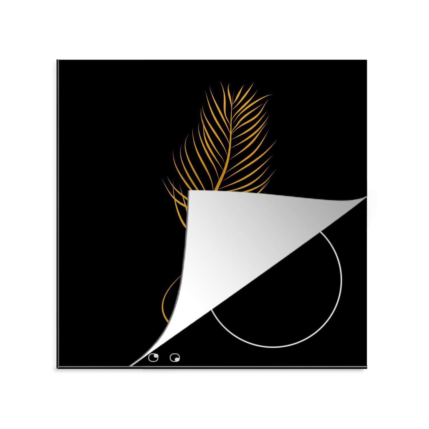 MuchoWow Herdblende-/Abdeckplatte Pflanze - Gold - Schwarz - Strichzeichnung, Vinyl, (1 tlg), 78x78 cm, Ceranfeldabdeckung, Arbeitsplatte für küche