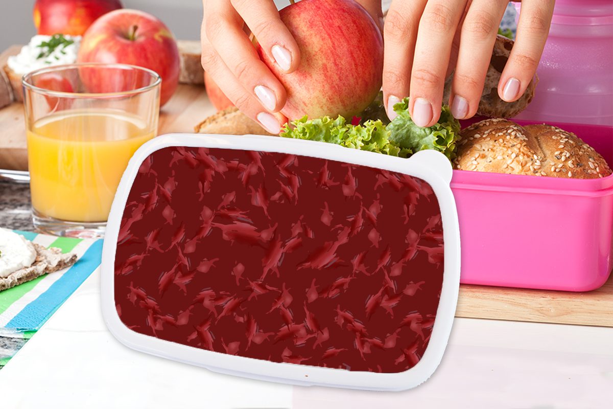 Brotbox Lunchbox Kunststoff - - Snackbox, rosa Rot MuchoWow Camouflage, Kunststoff, Erwachsene, Kinder, für Muster (2-tlg), Mädchen, Brotdose