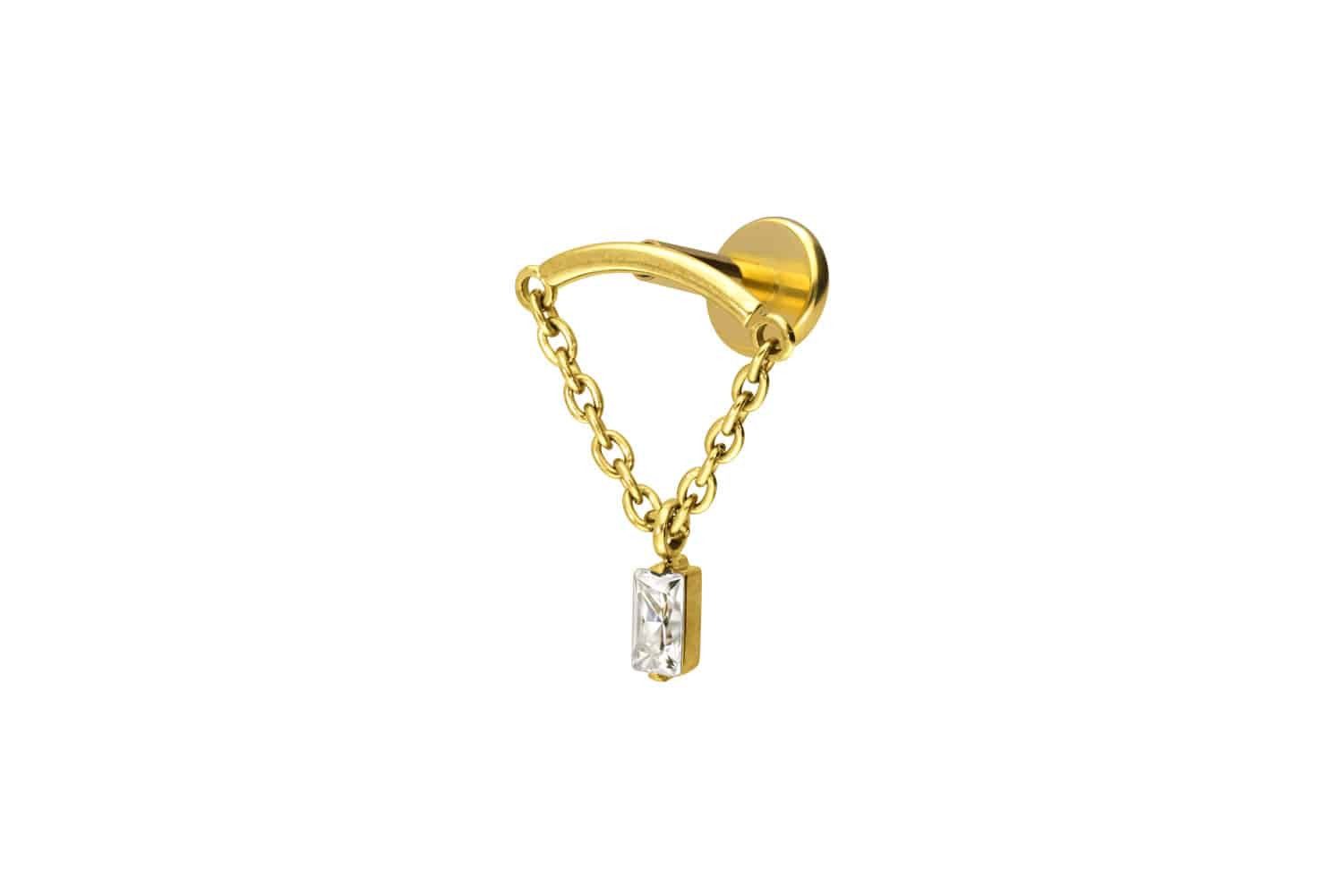 Piercing-Set Titan Labret mit Innengewinde BOGEN + KETTE + KRISTALLRECHTECK