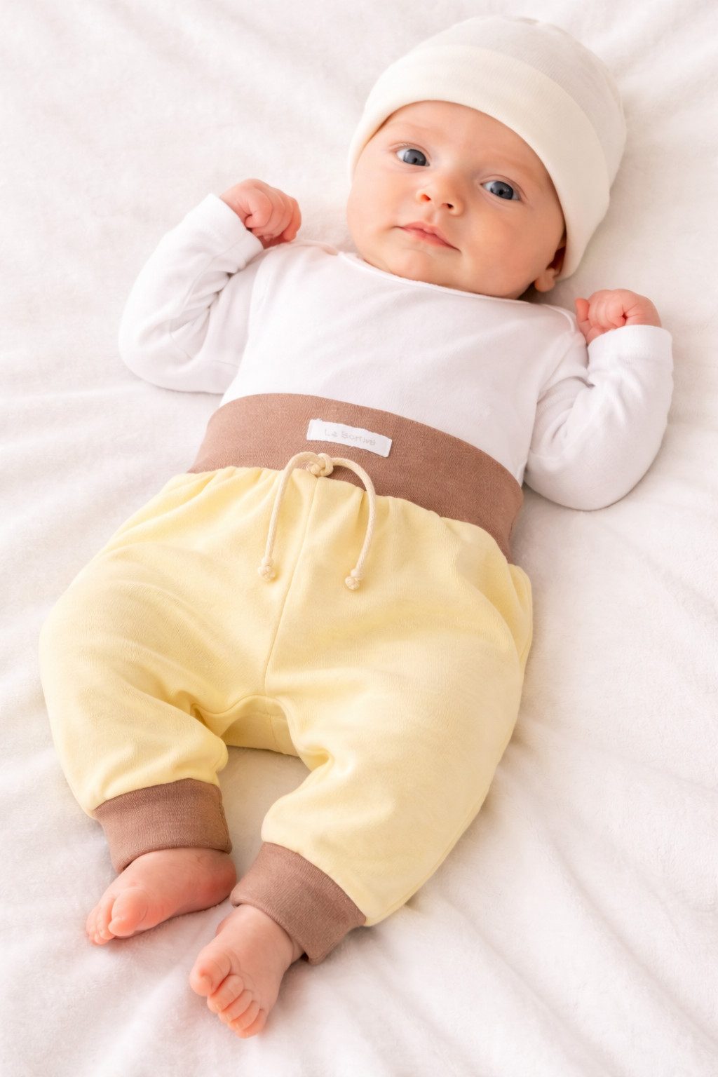 Schlupfhose Baby Hose Mitwachshose neutral in gelb braun Babyhose unisex