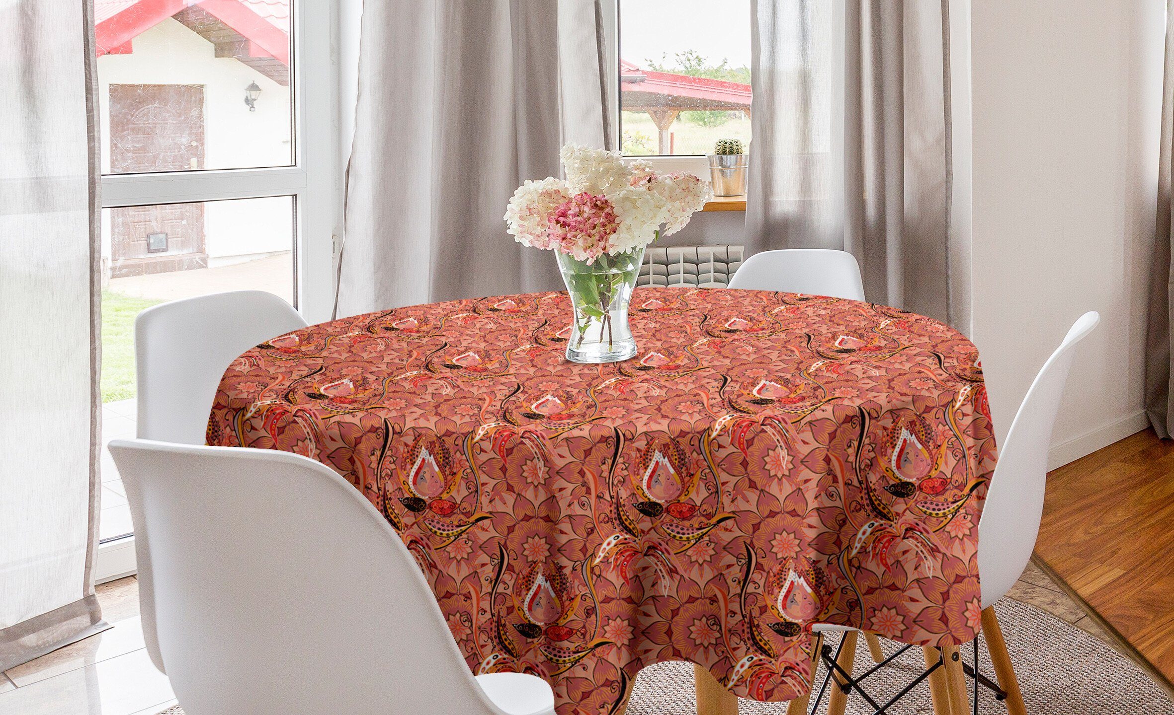 Dekoration, Kreis Abakuhaus Floral Küche Vibrant Tischdecke Pfirsich Tischdecke Abdeckung Esszimmer Zeichnung für