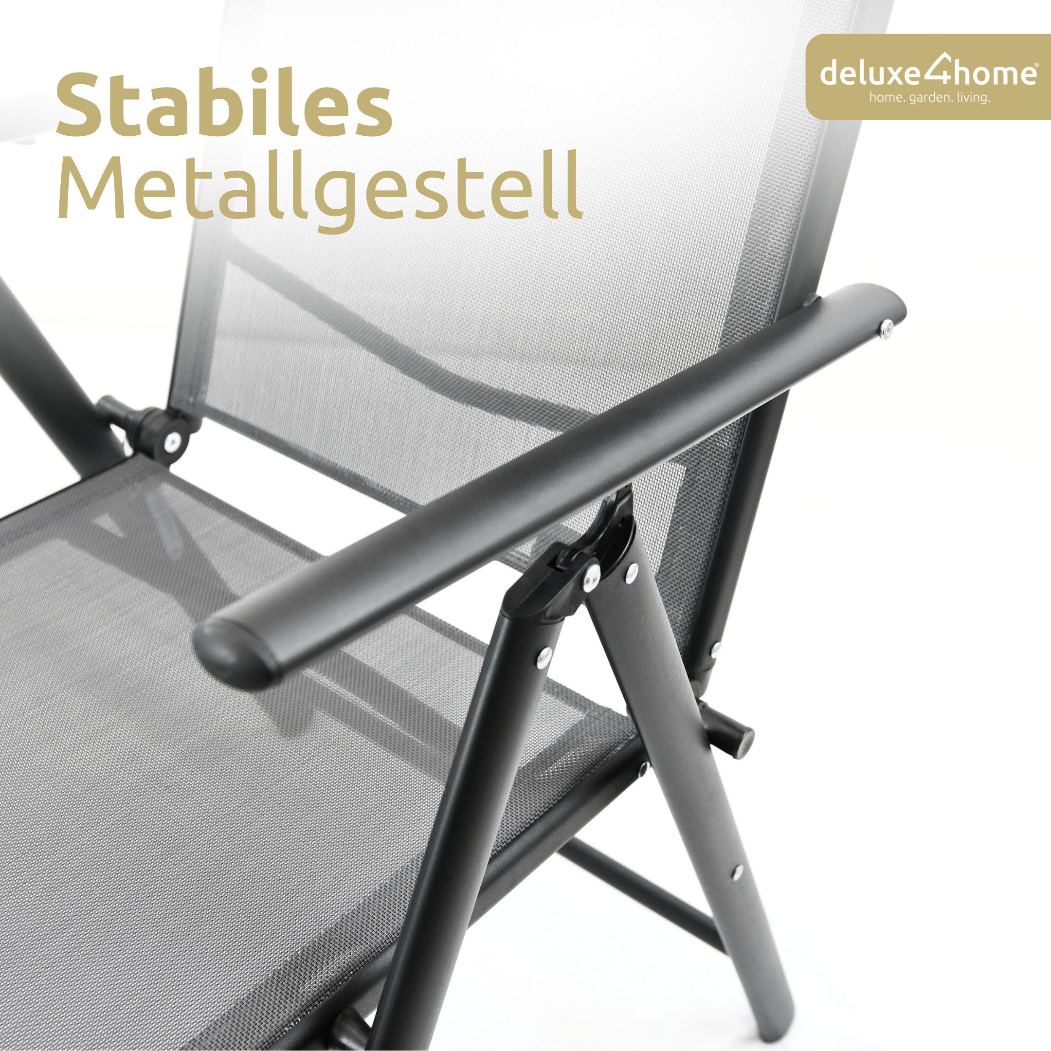 deluxe4home Gartenstuhl Hochlehner aus Metall, Klappbar & 7-stufig verstellbar