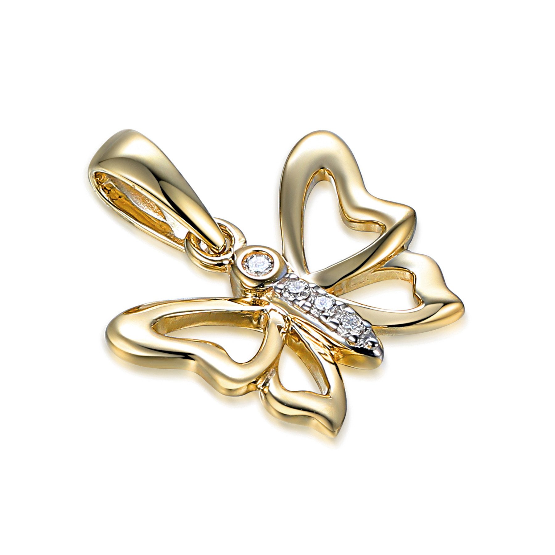 Stella-Jewellery Kettenanhänger 585er Gelbgold Anhänger Schmertterling mit Diam. (inkl. Etui), Schmertterling mit Diamanten