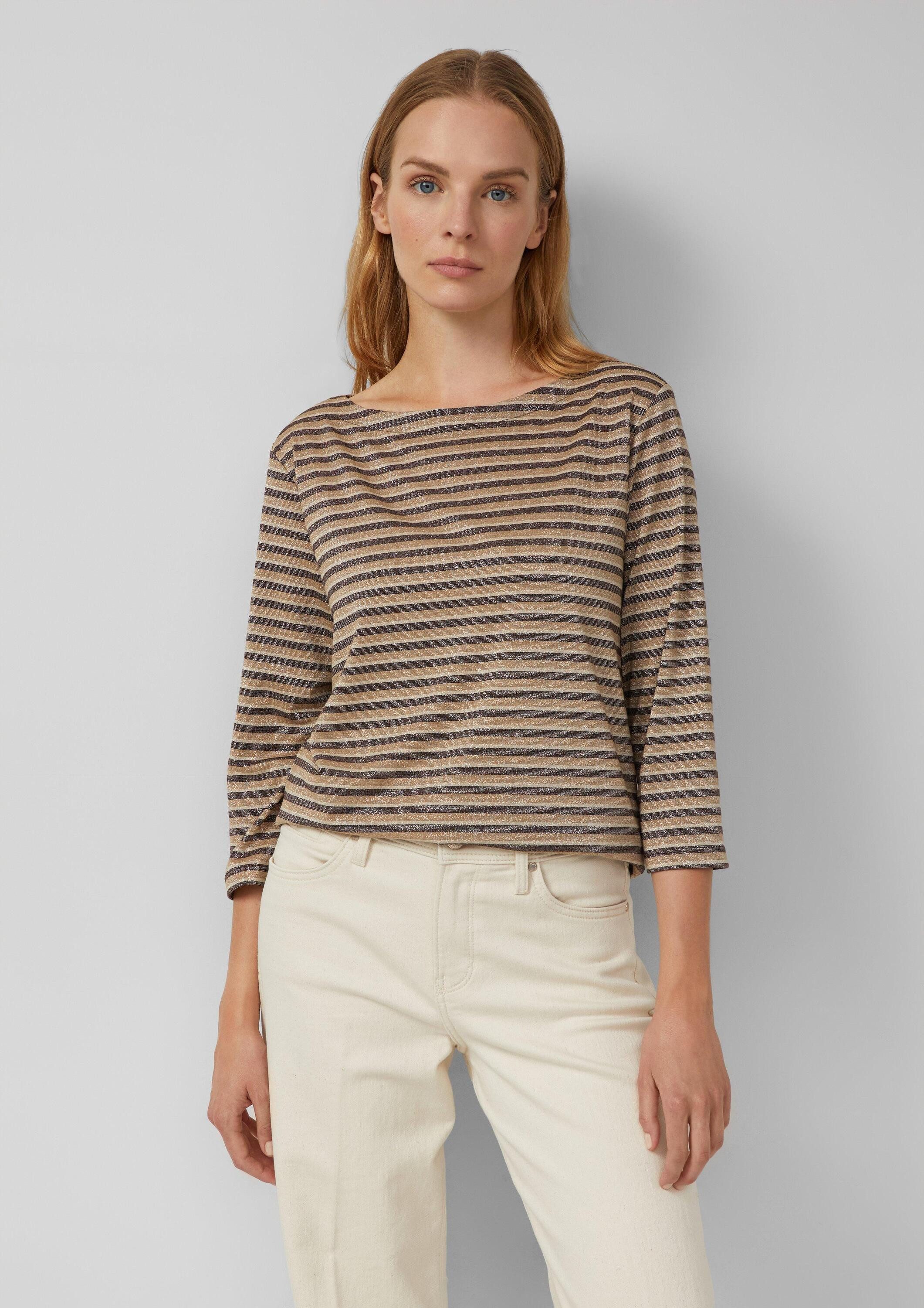 s.Oliver 3/4-Arm-Shirt T-Shirt Shirt mit U-Boot-Ausschnitt und Glitzergarn