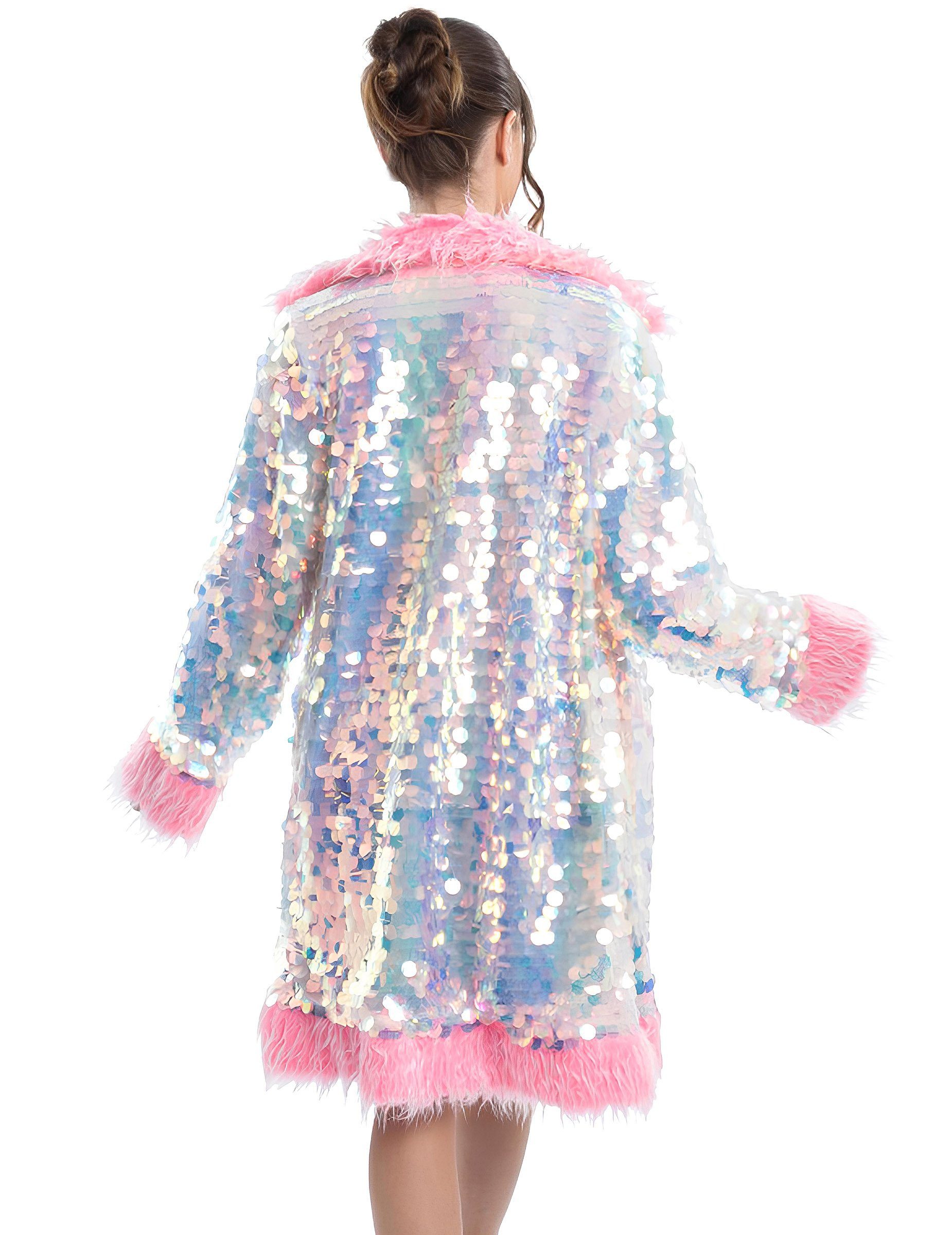 CHAKS Partyanzug Wendbarer Paillettenmantel mit Kunstfell pink für Erwachse günstig online kaufen