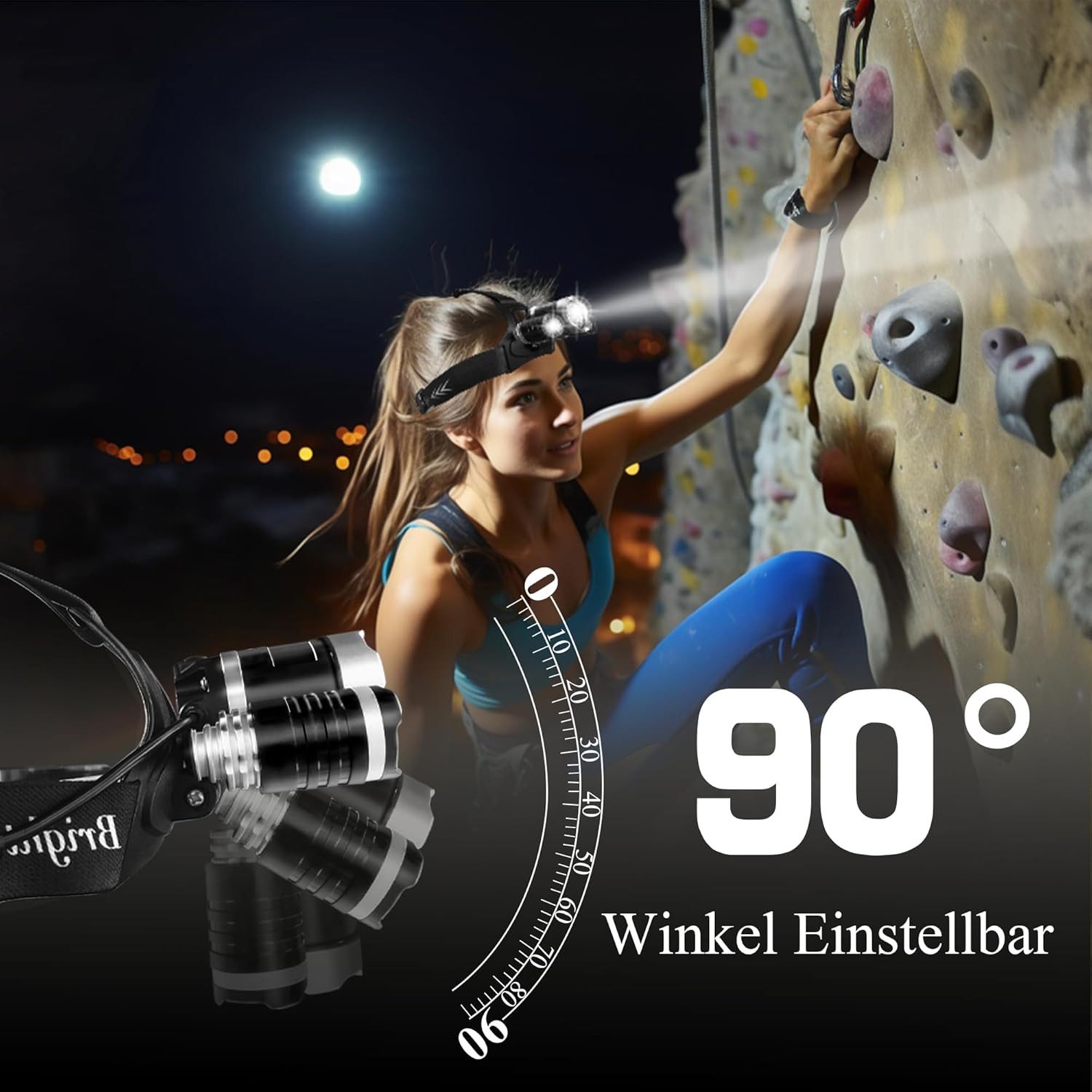 NREDXOON LED Stirnlampe LED Stirnlampe wiederaufladbar 1000 Lumen mit Rotlicht und Rücklicht (Einzelset LED Stirnlampe mit Akku für Outdoor und Freizeit, 1x LED Stirnlampe mit Akku USB-C Kabel Anleitung für Outdoor Nutzung), USB-C aufladbar 90 Grad neigbarer Lampenkopf IPX5 wassergeschützt
