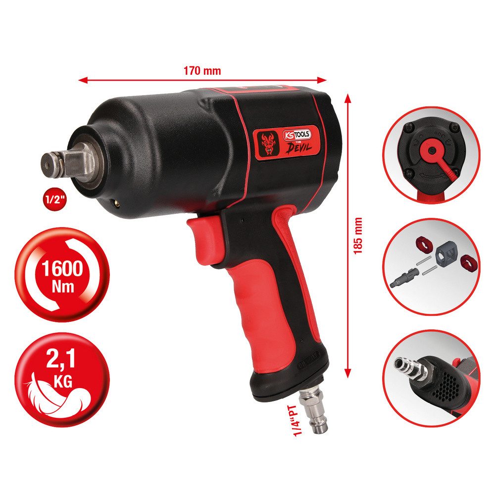 KS Tools Druckluft-Schlagschrauber KS Tools 515.1200 Druckluft-Schlagschrauber Werkzeugaufnahme: 1/2" (1 – Bild 2 von 4
