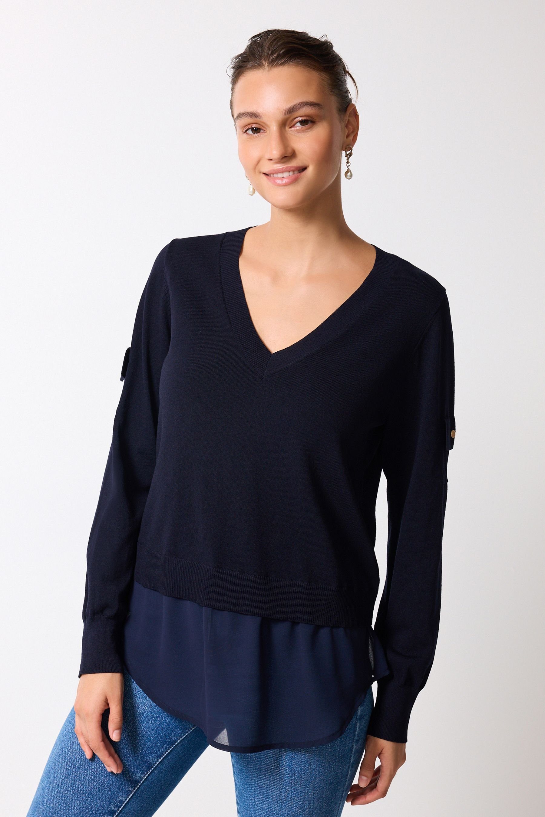 Blue Next Lagenpullover Navy mit Utility-Tasche (1-tlg) V-Ausschnitt-Pullover und V-Ausschnitt