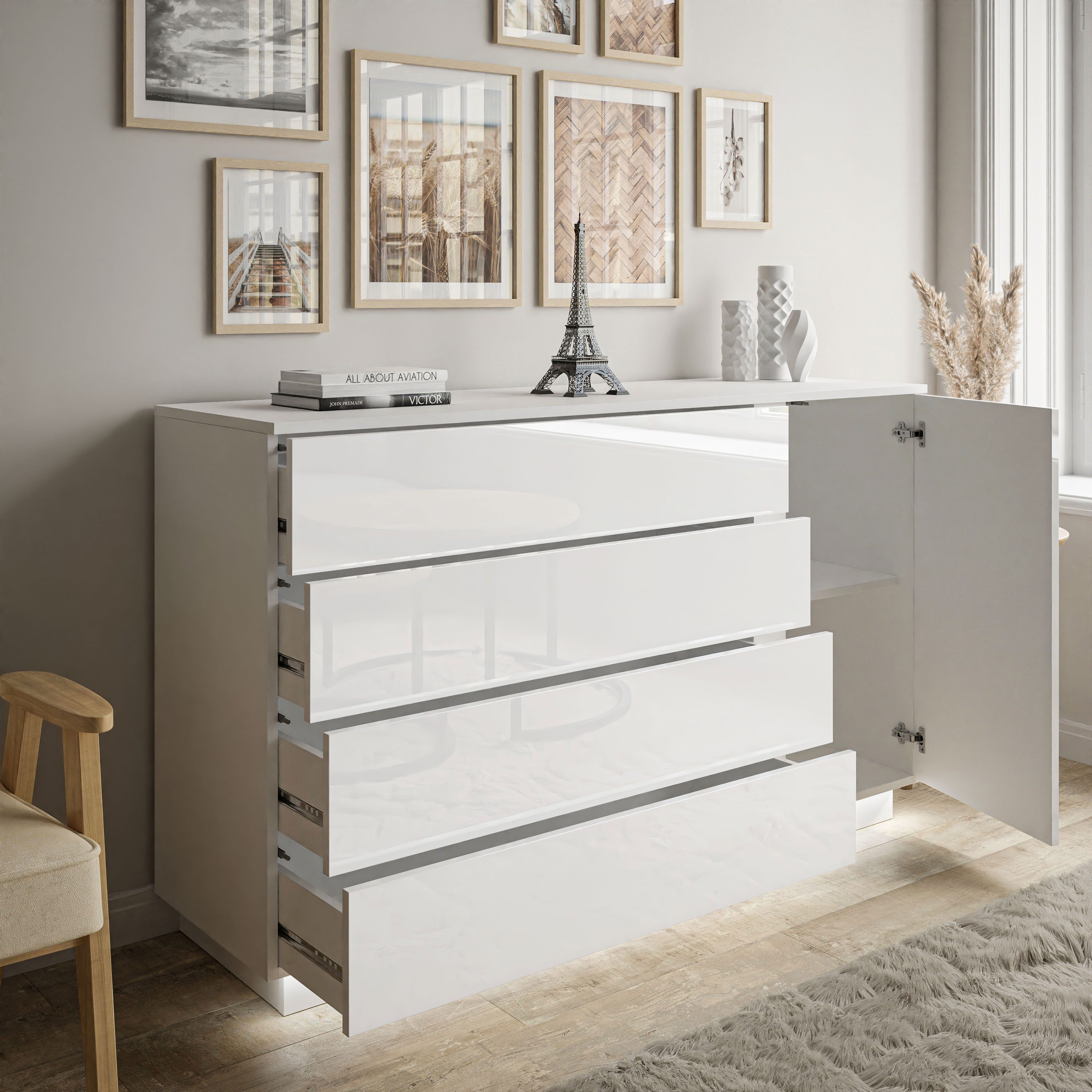 Lookway Kommode LINA II Weiß Hochglanz mit LED, 138x84x40 cm – Bild 3 von 5
