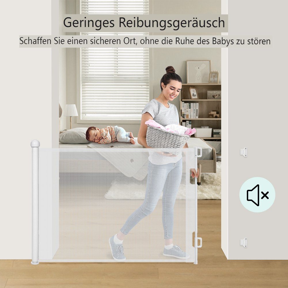Comomy Türschutzgitter (Baby Treppenschutzgitter Automatische Einziehbar Weiß 0-180°, Verriegelung), 140/180cm