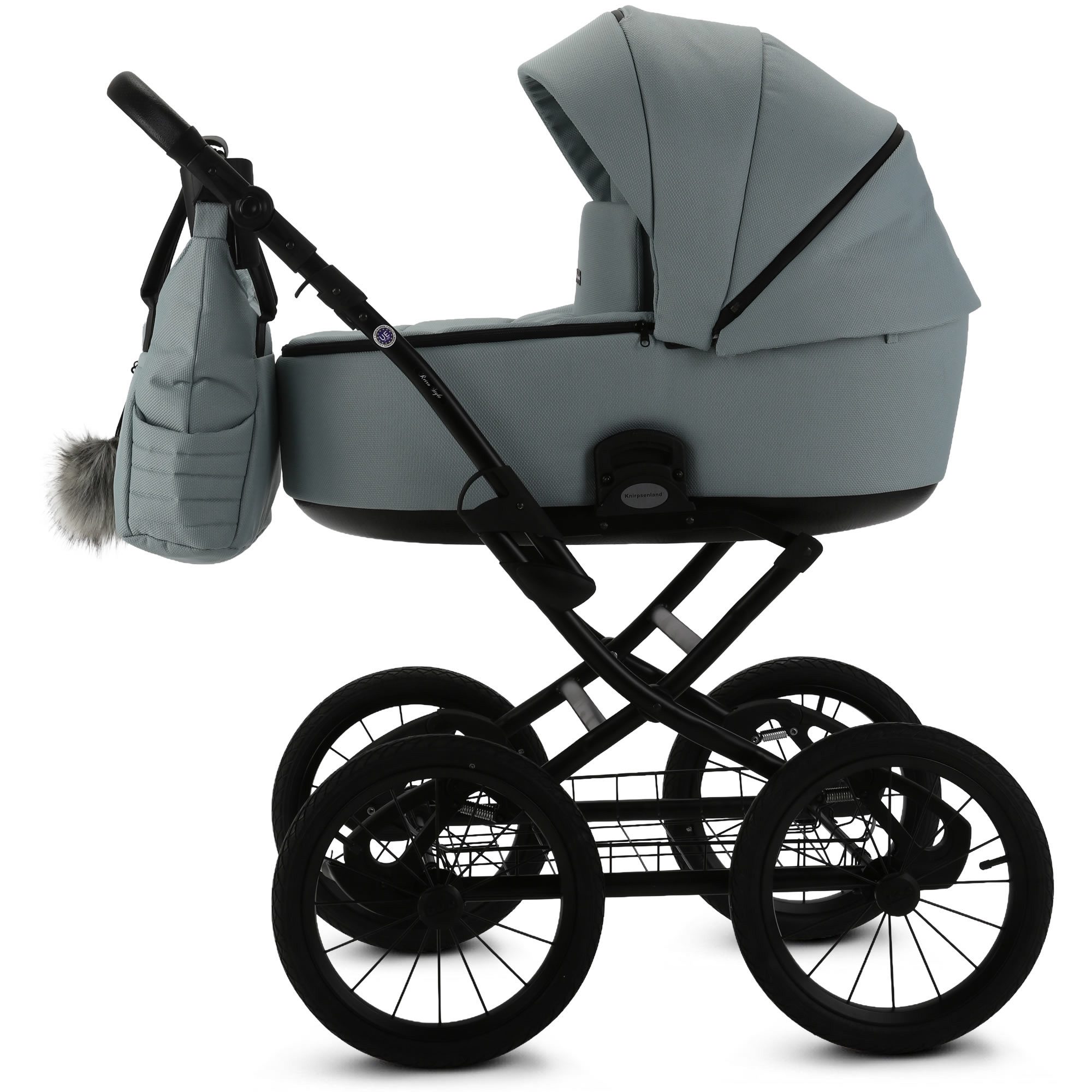 Knirpsenland Kombi-Kinderwagen Retro Style 2in1 inkl. Sportwagen, Wickeltasche & viel Zubehör, (Spar-Set), hohe Sicherheit durch One-Klick System der Kinderwagenaufsätze