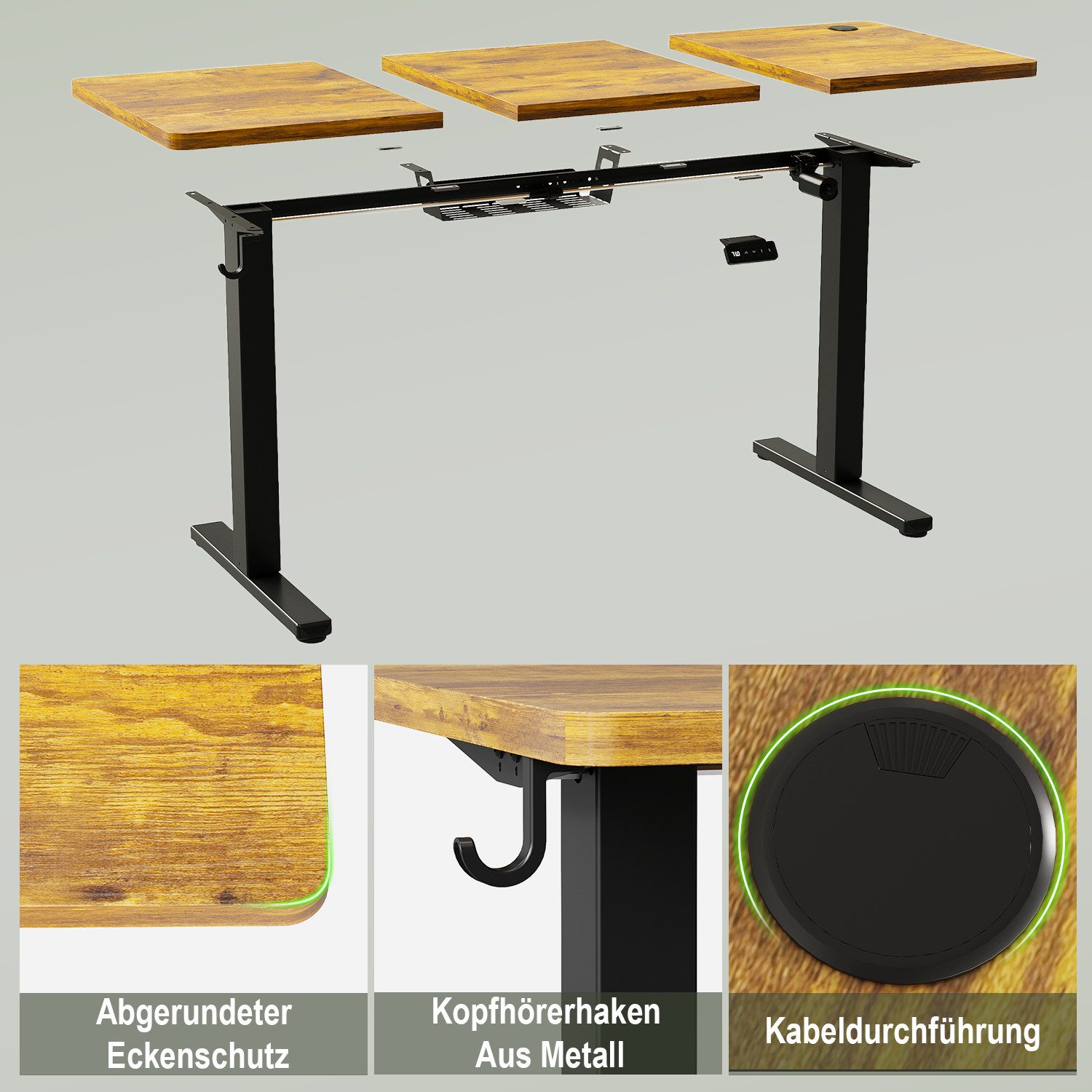 Furnicopia Schreibtisch Höhenverstellbarer Schreibtisch 120/140/160CM mit Kabelmanagement (Ergonomischer Computertisch für Homeoffice mit leisem Einzelmotor (50 – Bild 4 von 5