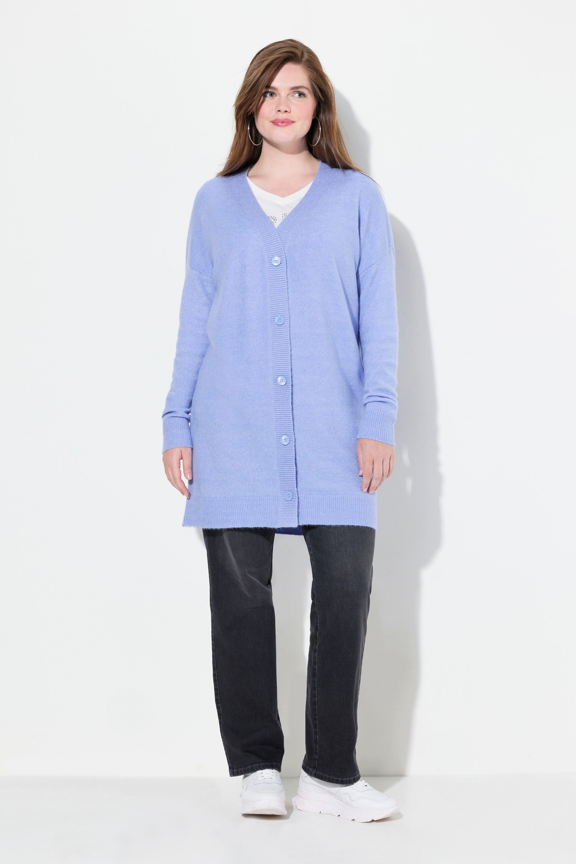 Ulla Popken Strickjacke Strickjacke Boxy Fit V-Ausschnitt Knopfleiste günstig online kaufen