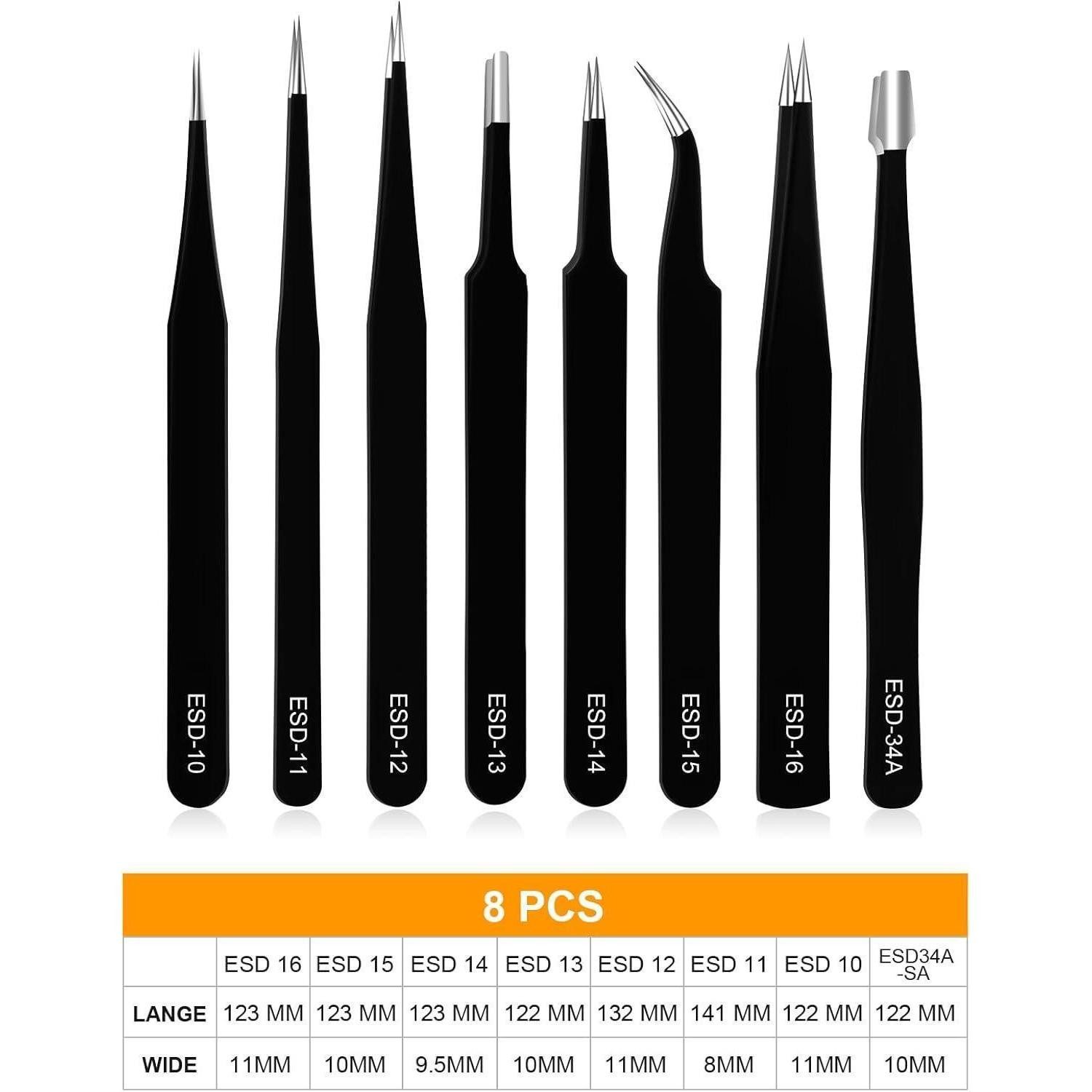 LuxusKollektion Präzisionspinzette Pinzettenset 8tlg. Präzisions Edelstahl Antistatisch Werkzeug für