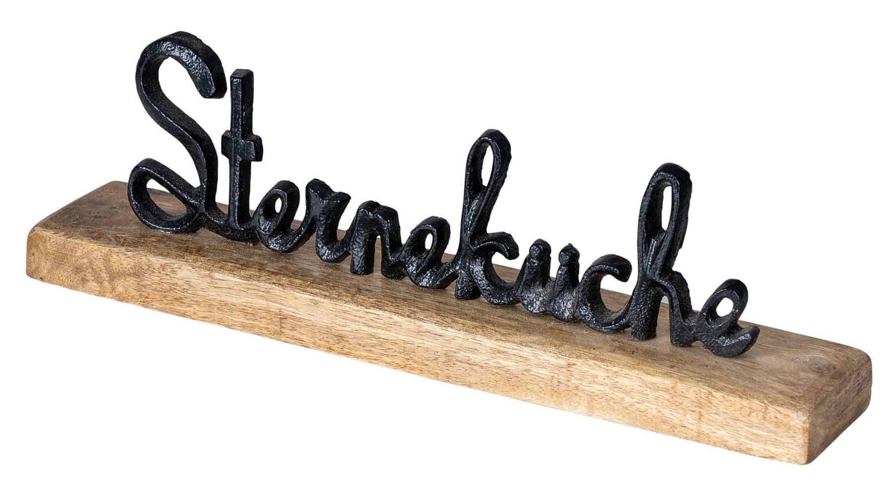 Levandeo® Deko-Schriftzug, Schriftzug Sterneküche Metall Tischdeko Holz Mango L30cm Schwarz