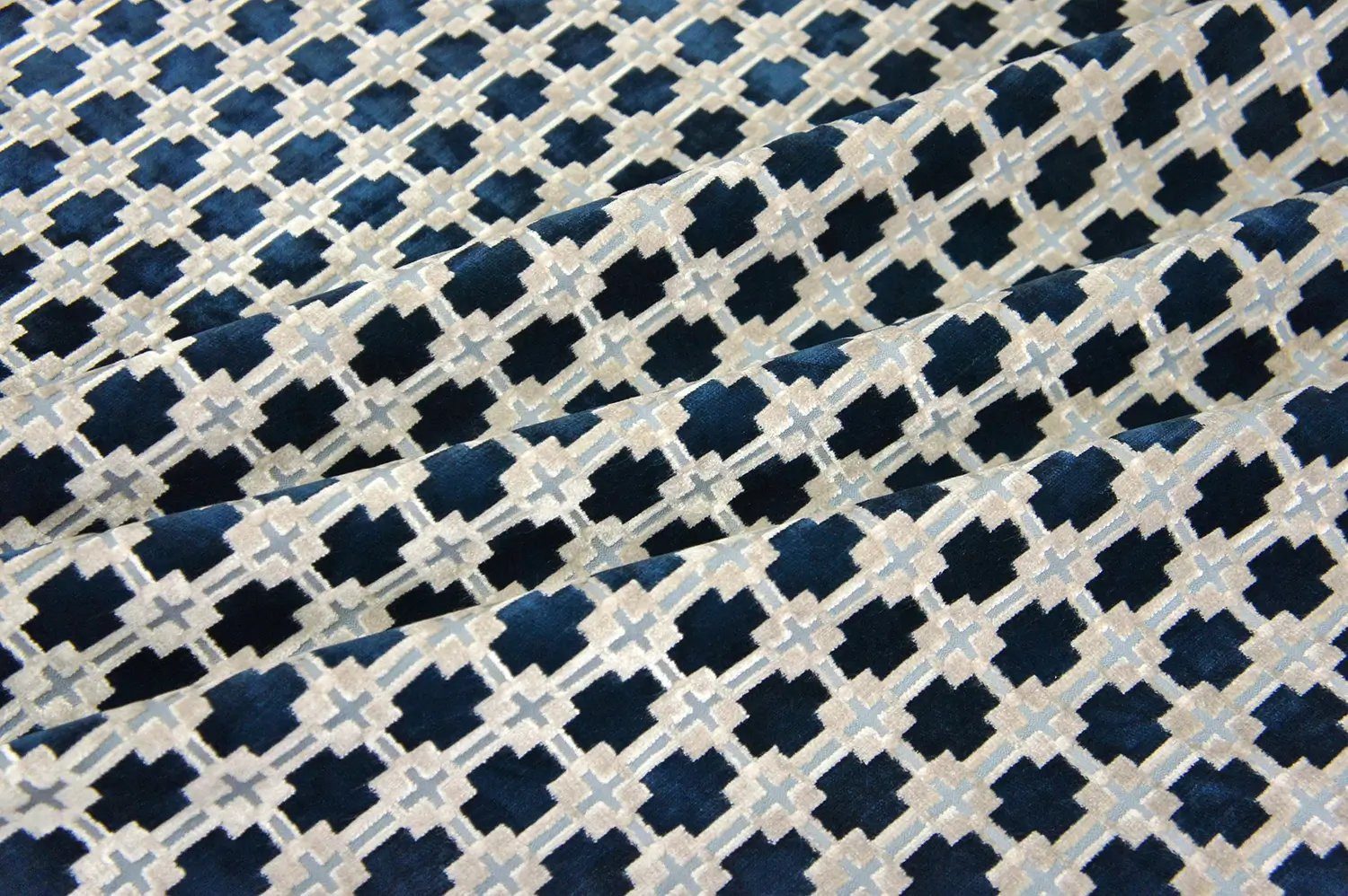 Stofferia Stoff Polsterstoff Samt Velour Jacquard Maui Dunkelblau, Meterware