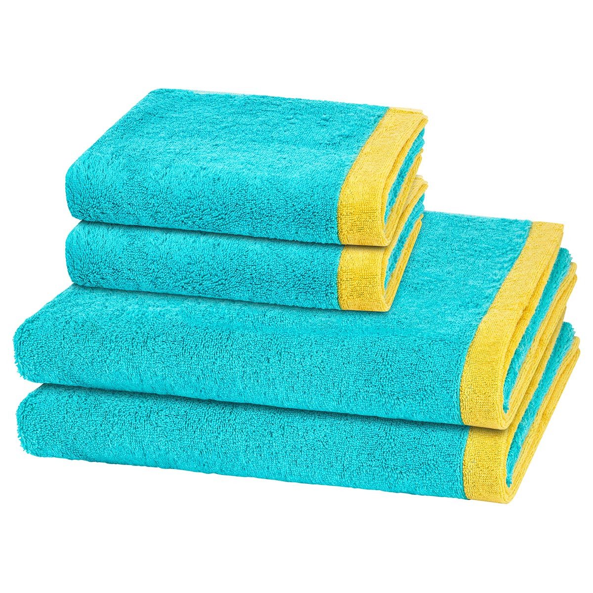 Cawö Handtuch Set Lifestyle Splash, Walkfrottee (Spar-Set, 4-St), 2 X Handtuch 2 X Duschtuch im Set - Baumwolle - Saugstark