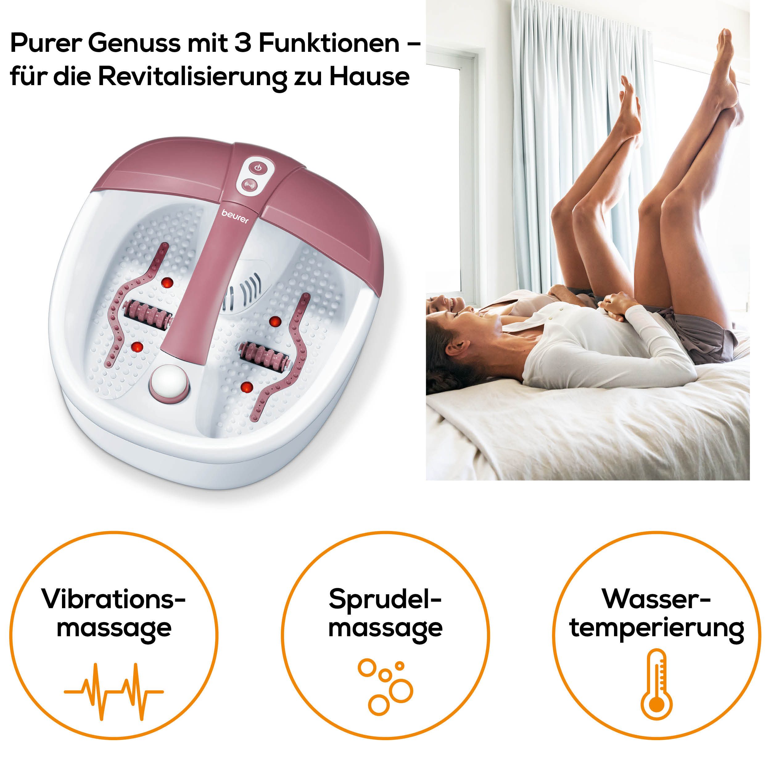BEURER Fußbad FB 35 Fußsprudelwanne mit Aroma-Filter zur Verwendung mit Badezusätzen, Mit Vibrations- und Sprudelmassage und Wassertemperierung