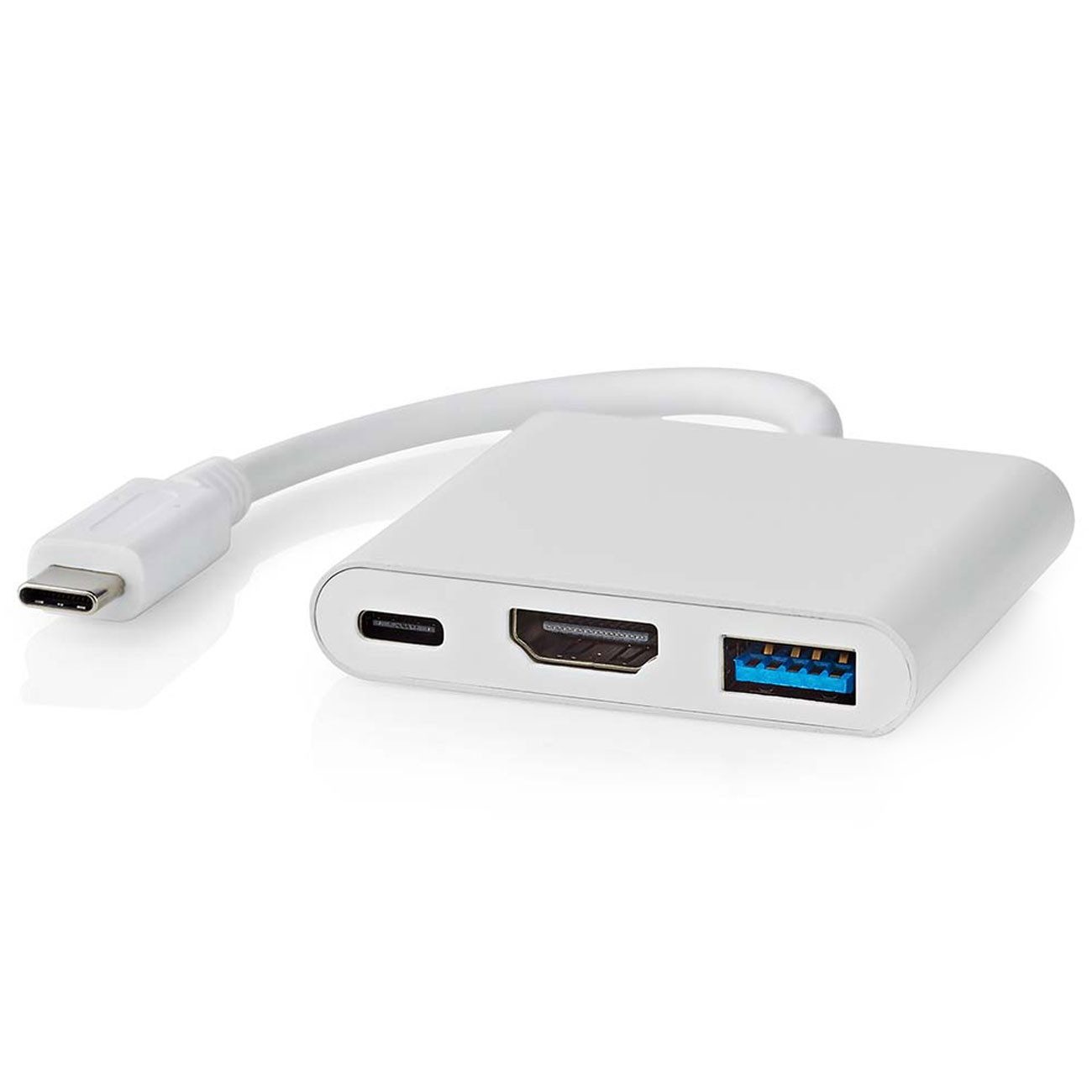Nedis USB-C Multiport Adapter mit 4K HDMI & USB 3.2, 3-in-1 Hub in Weiß USB-Adapter, SB-C Hub (4K HDMI, USB-A 5Gbps, USB-C) für PC & Smartphone