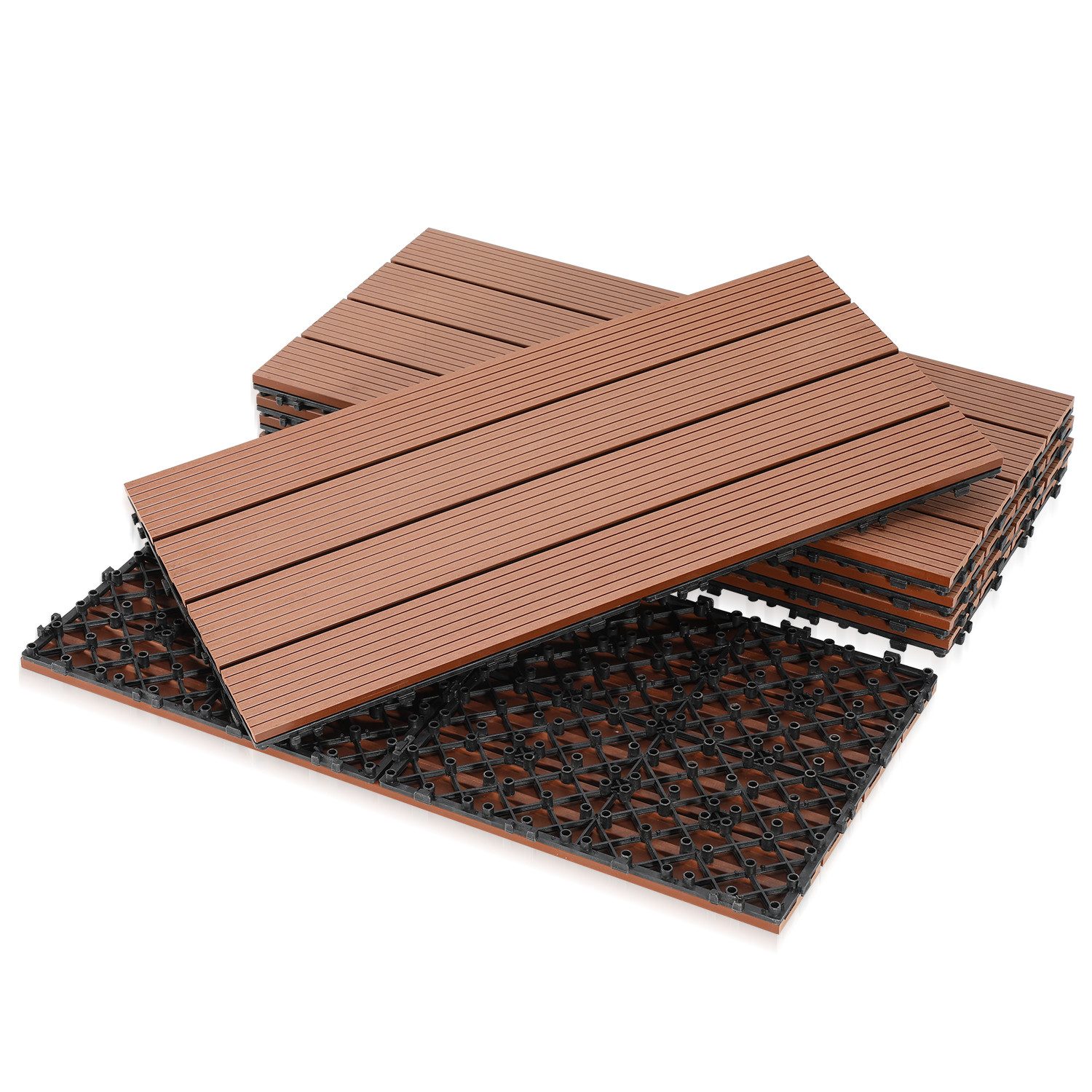 Clanmacy Holzfliesen WPC Terrassenfliesen Holzfliesen 60x30cm günstig online kaufen