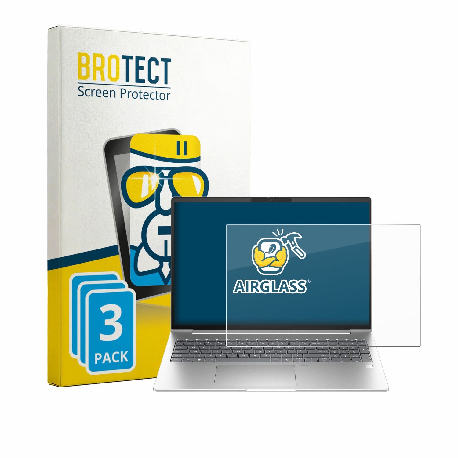 BROTECT Displayschutzglas Folie für HP EliteBook 6 G2i 16", 3 Stück, Schutzfolie Glas Panzer Display Schutz klar