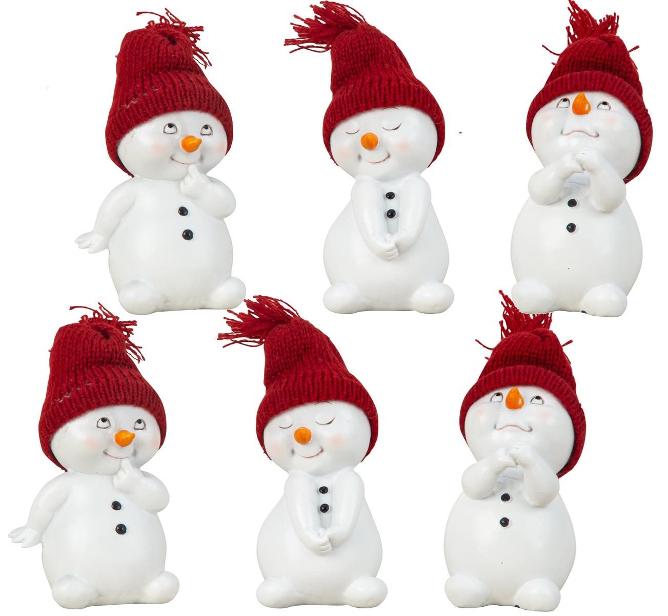 Geschenkestadl Schneemann 6 Stück Schneemann Figuren Strickmütze 12cm Winterdeko mehrere Farben
